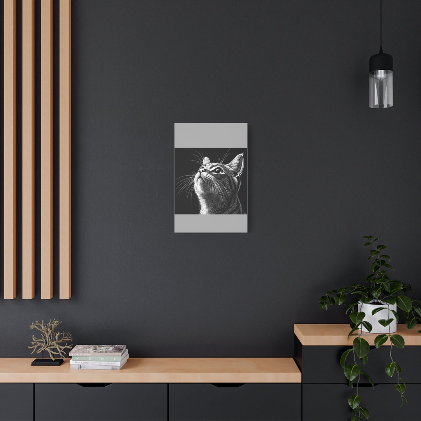 Portrait Cat Canvas Wall Art - Black and White Stretched Print
