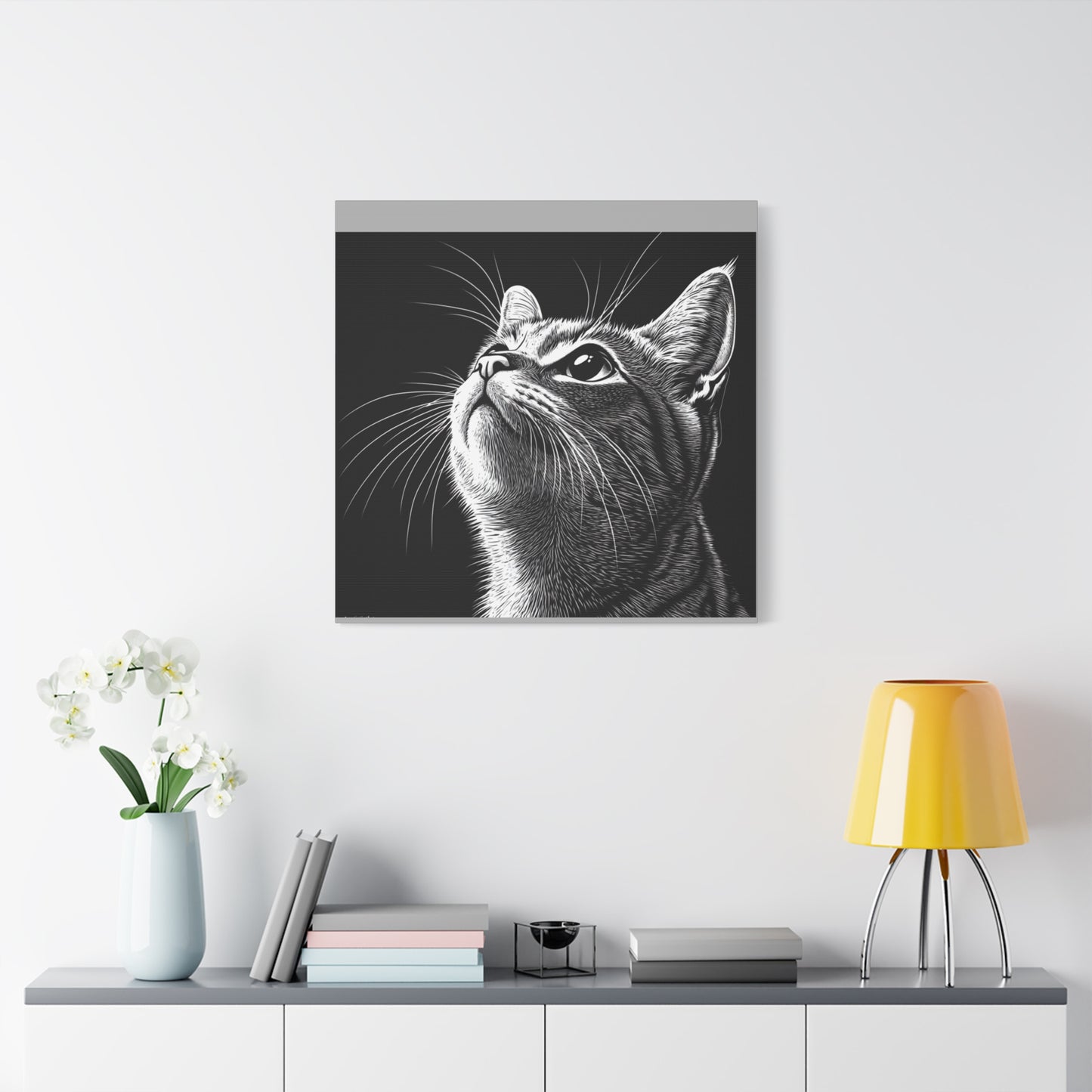 Portrait Cat Canvas Wall Art - Black and White Stretched Print