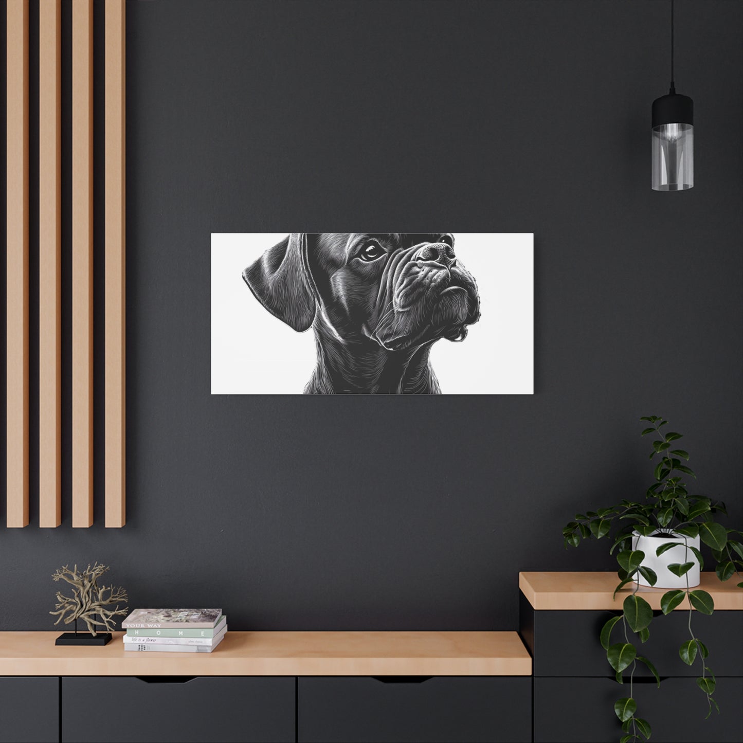 Canvas Wall Art - Black Boxer Dog Portrait - Pet Lover Home Decor
