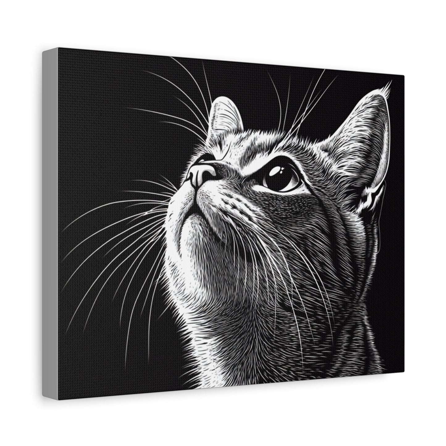 Portrait Cat Canvas Wall Art - Black and White Stretched Print