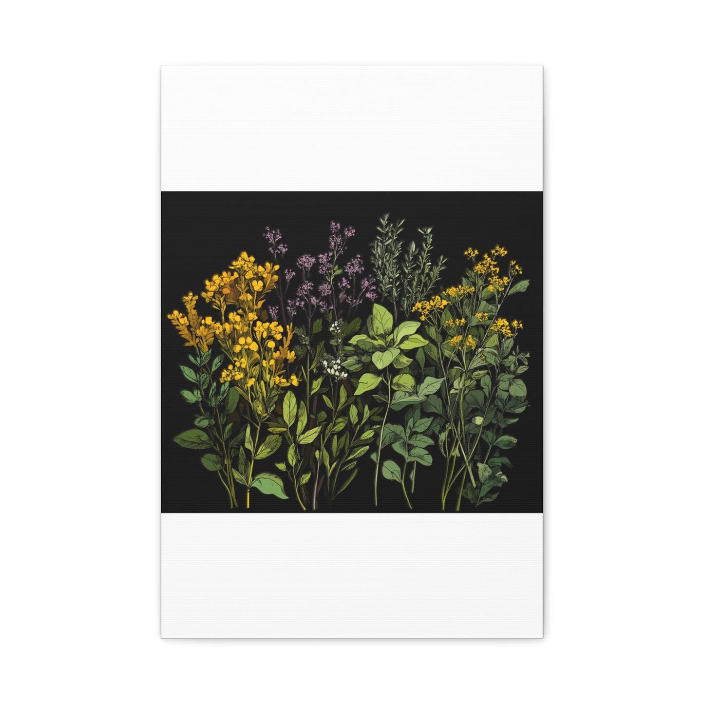 Botanical Wall Art - Matte Canvas Print of Colorful Herbs and Flowers