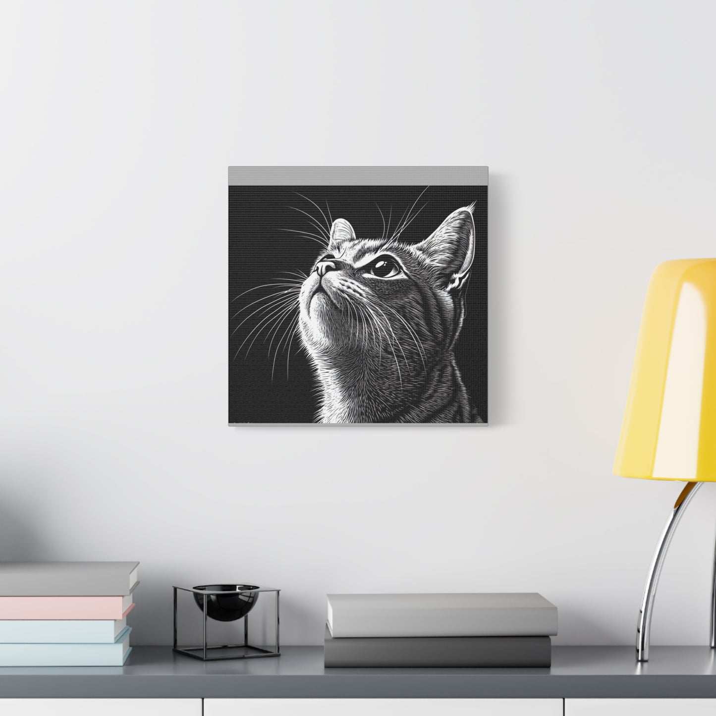 Portrait Cat Canvas Wall Art - Black and White Stretched Print