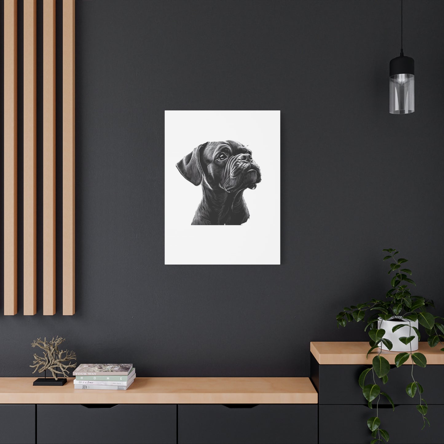 Canvas Wall Art - Black Boxer Dog Portrait - Pet Lover Home Decor