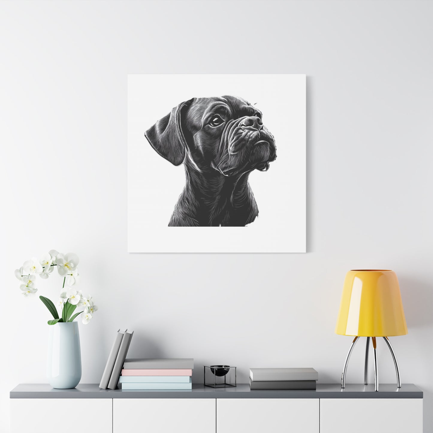 Canvas Wall Art - Black Boxer Dog Portrait - Pet Lover Home Decor