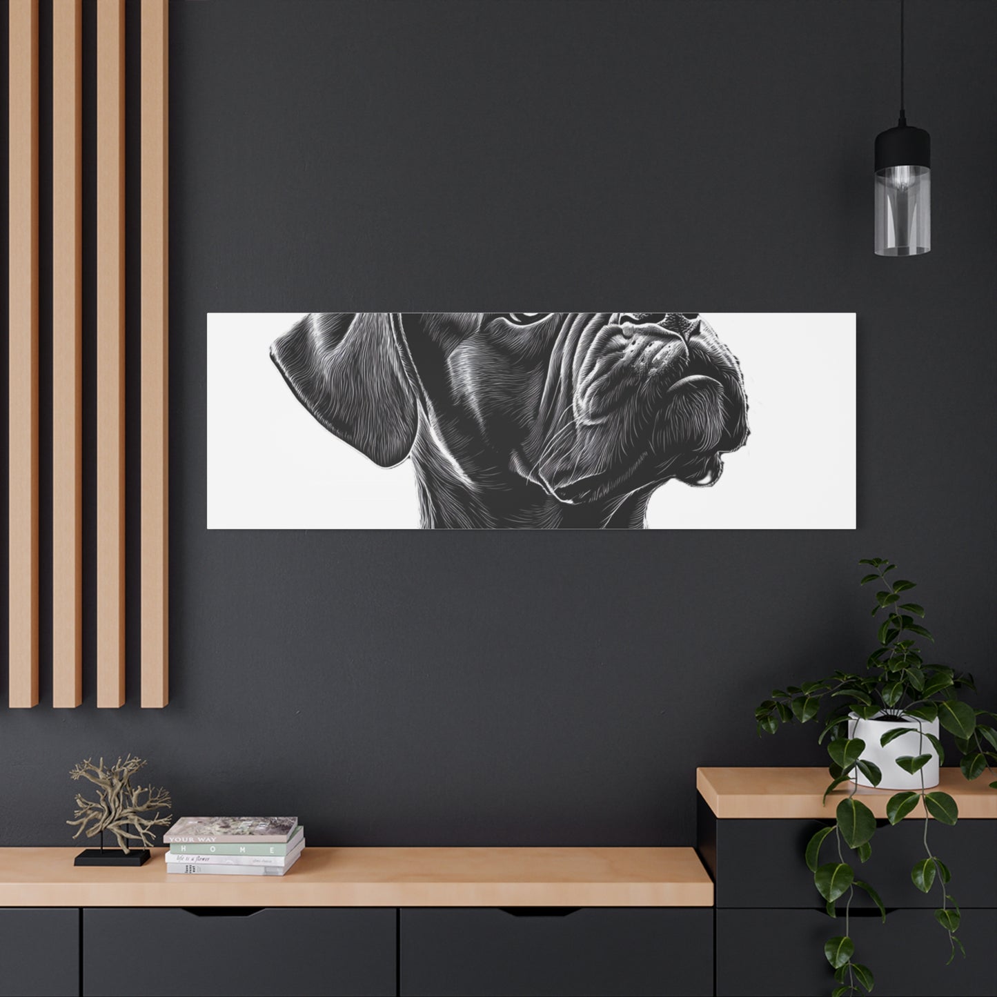 Canvas Wall Art - Black Boxer Dog Portrait - Pet Lover Home Decor