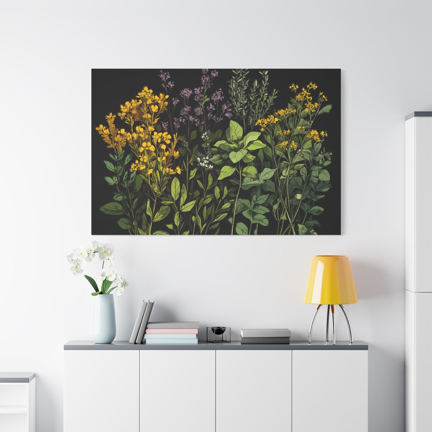 Botanical Wall Art - Matte Canvas Print of Colorful Herbs and Flowers