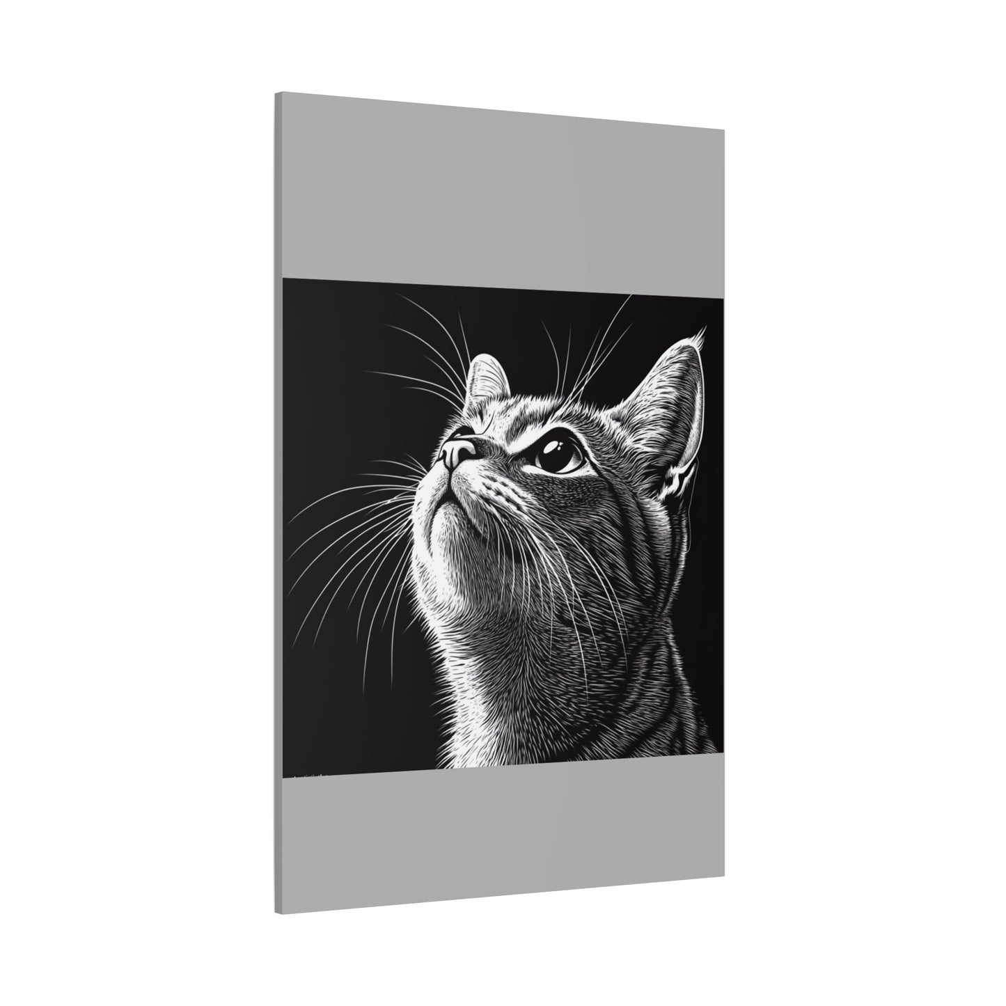 Portrait Cat Canvas Wall Art - Black and White Stretched Print