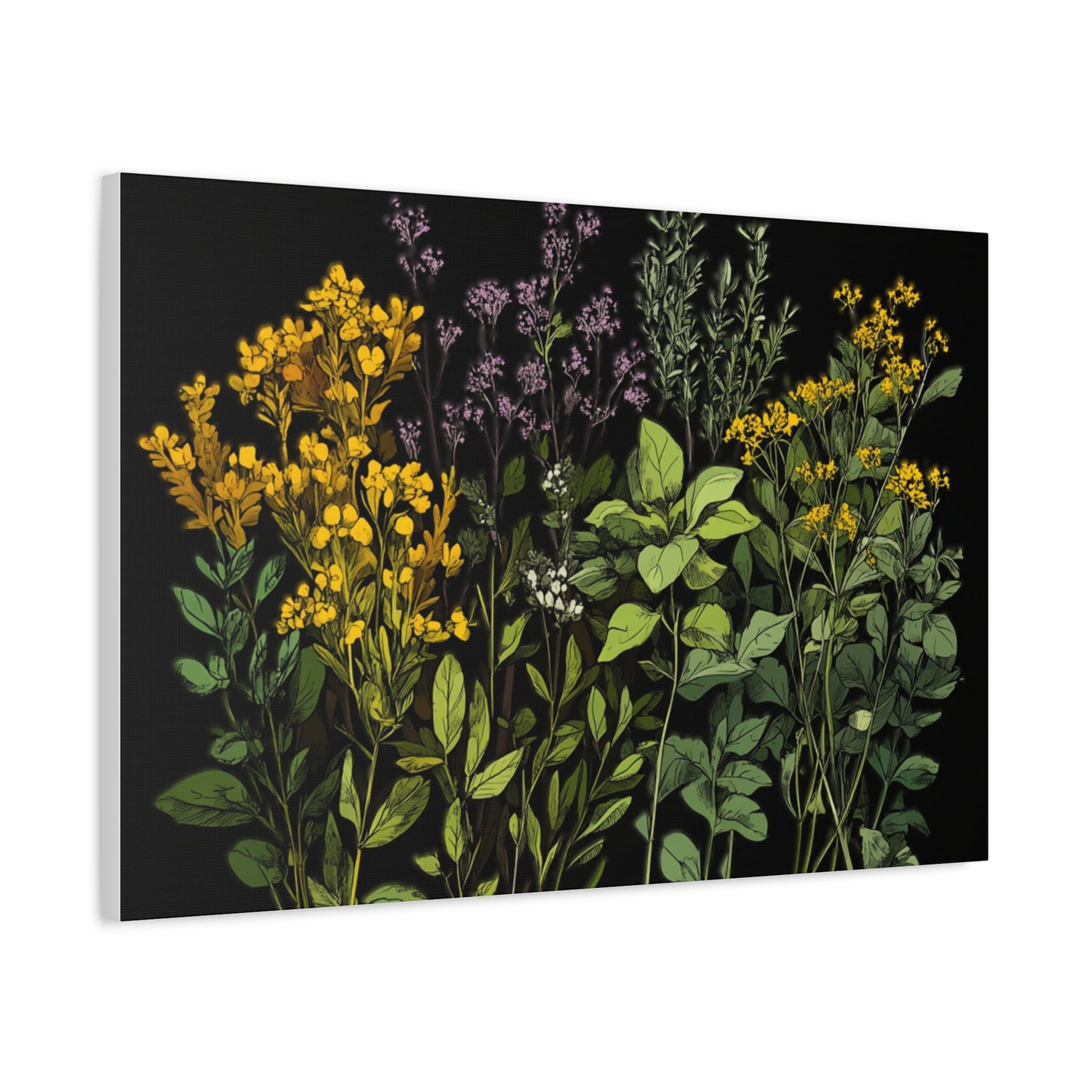 Botanical Wall Art - Matte Canvas Print of Colorful Herbs and Flowers