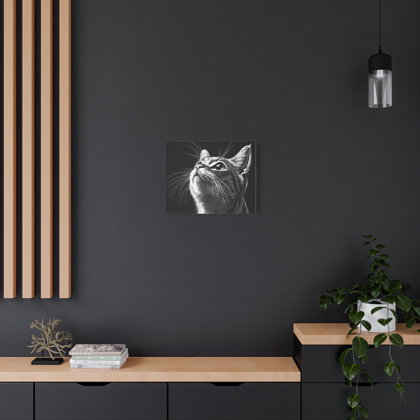 Portrait Cat Canvas Wall Art - Black and White Stretched Print