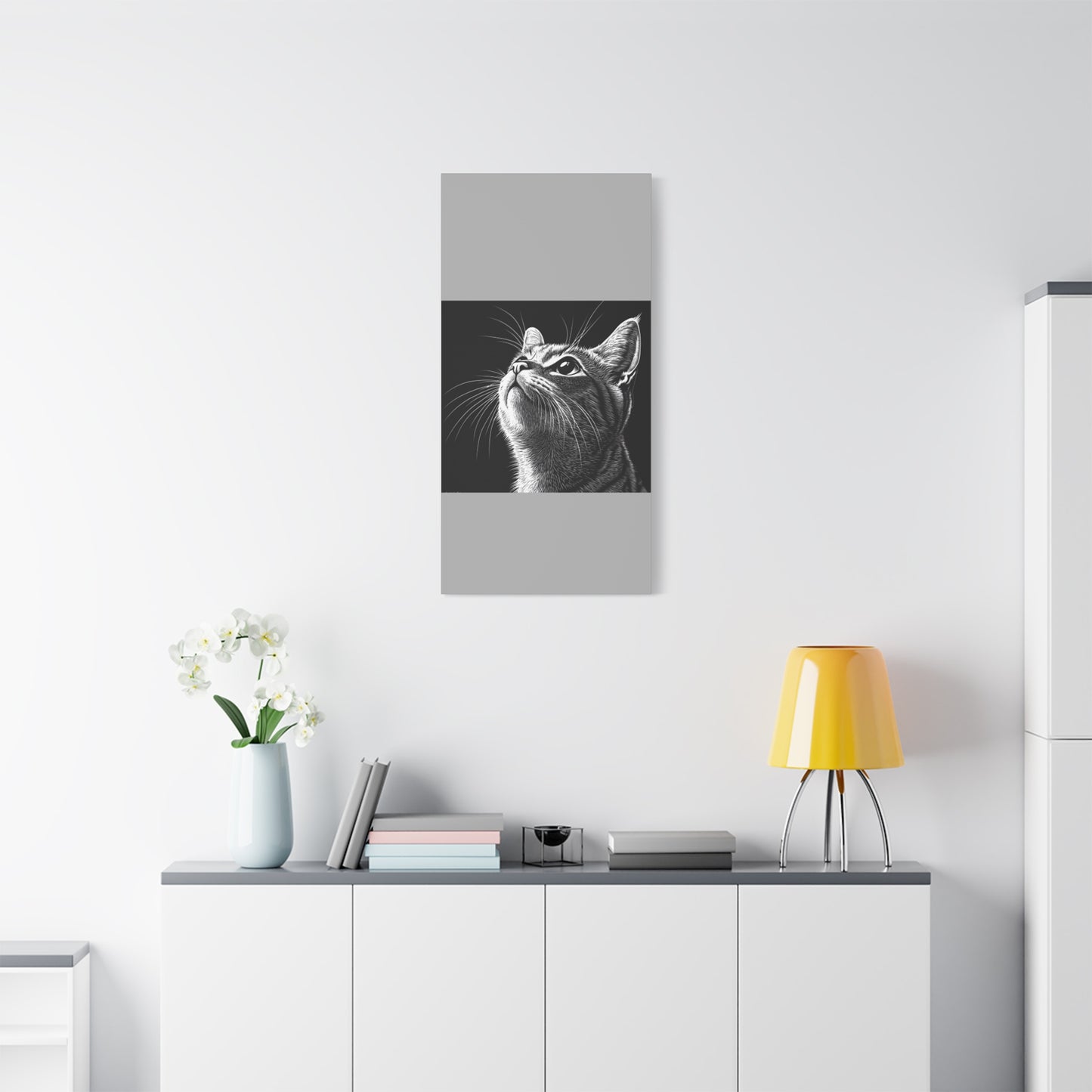 Portrait Cat Canvas Wall Art - Black and White Stretched Print