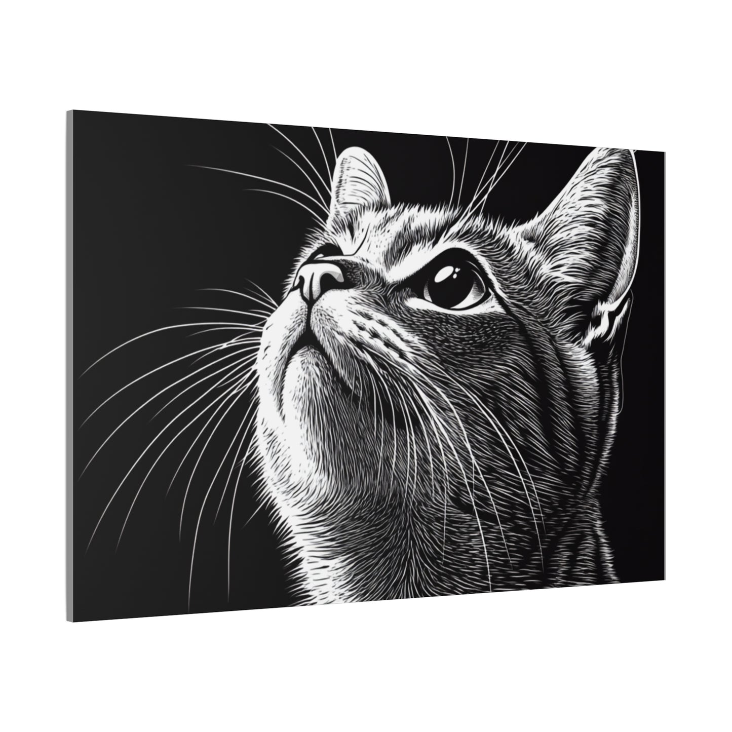 Portrait Cat Canvas Wall Art - Black and White Stretched Print