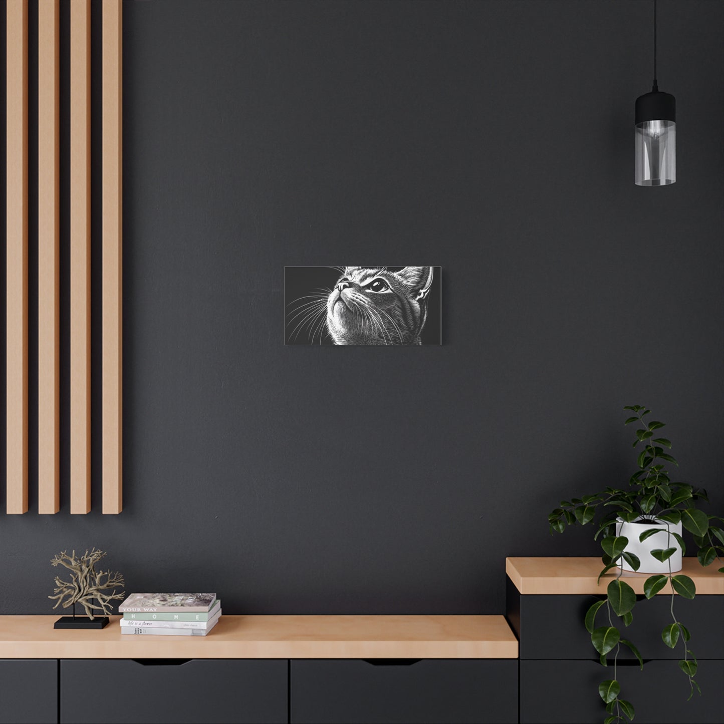 Portrait Cat Canvas Wall Art - Black and White Stretched Print