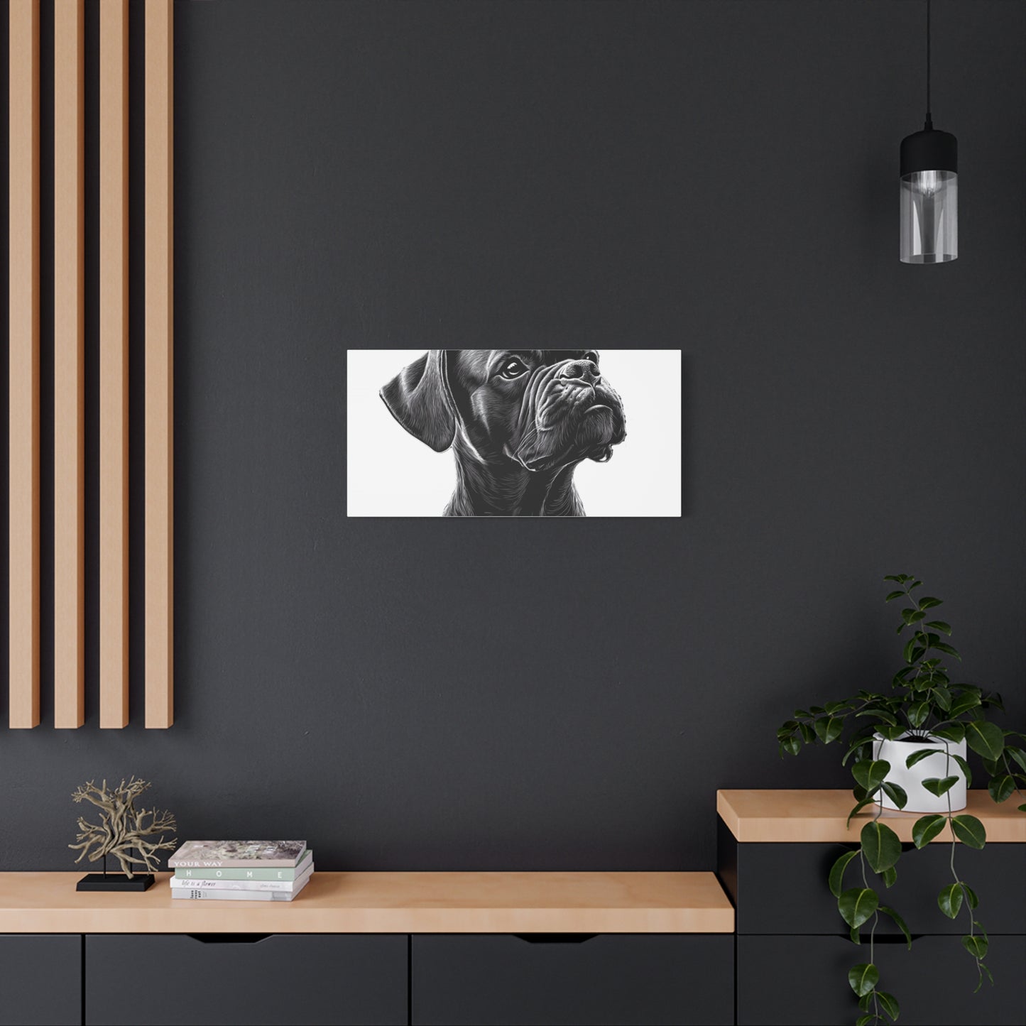 Canvas Wall Art - Black Boxer Dog Portrait - Pet Lover Home Decor