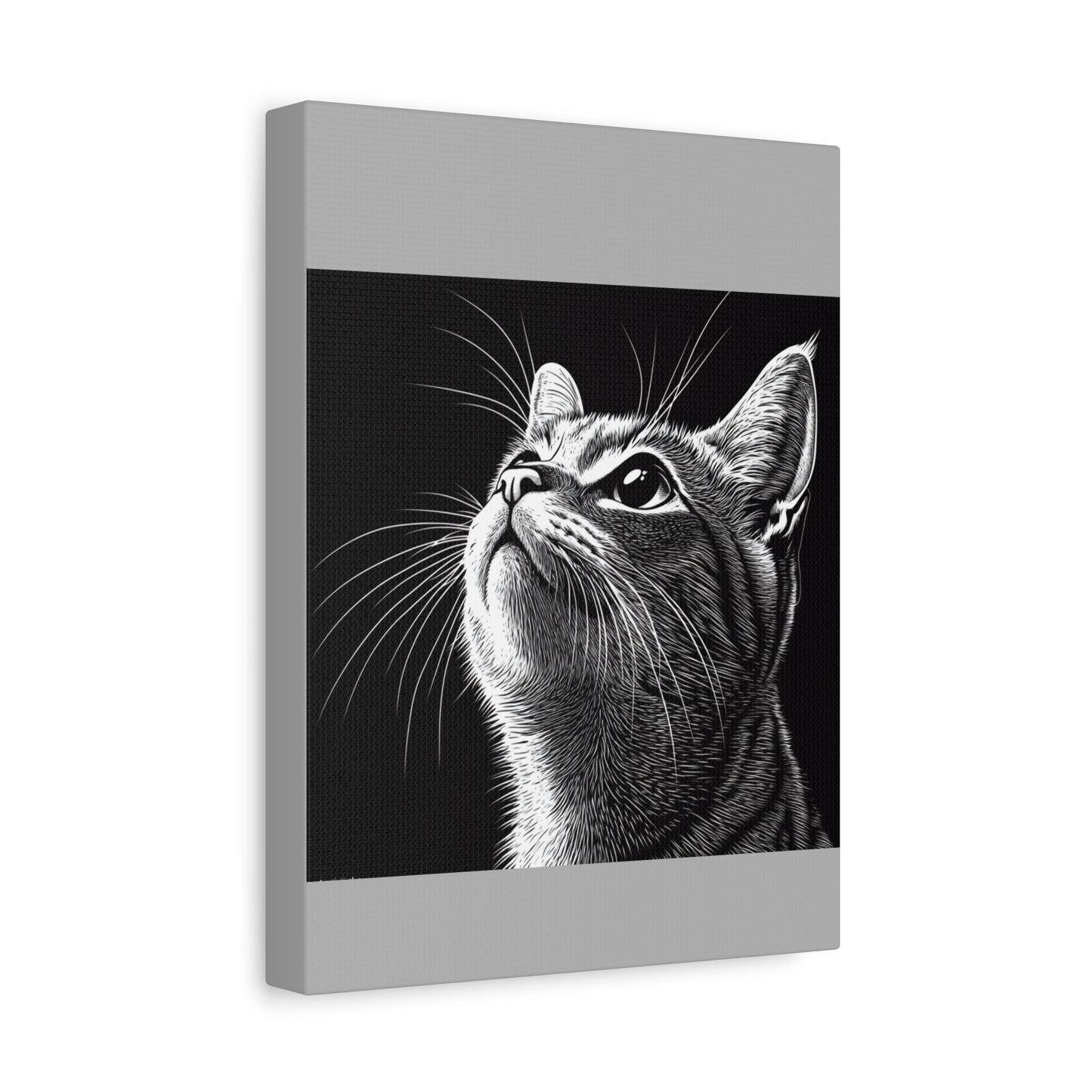 Portrait Cat Canvas Wall Art - Black and White Stretched Print