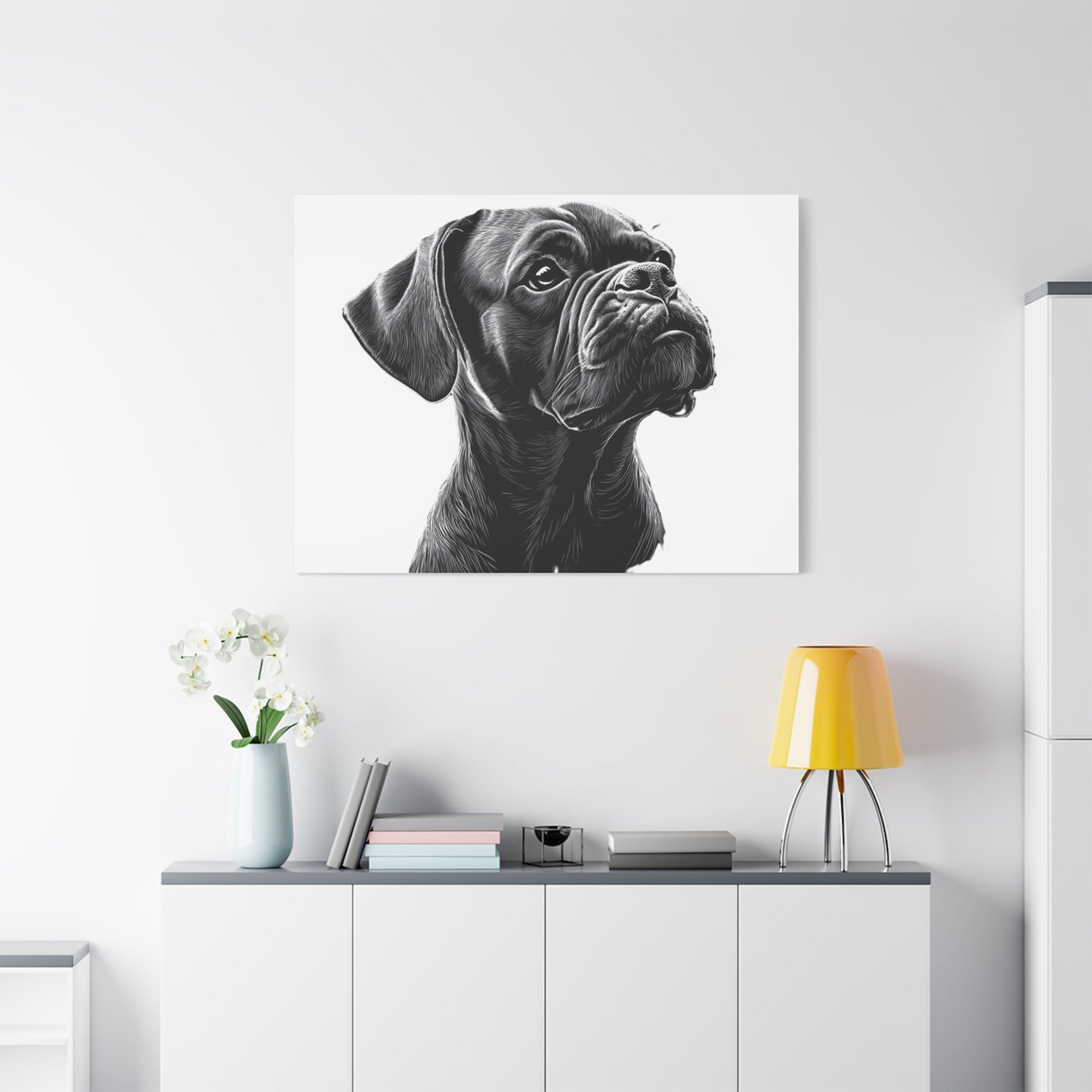 Canvas Wall Art - Black Boxer Dog Portrait - Pet Lover Home Decor