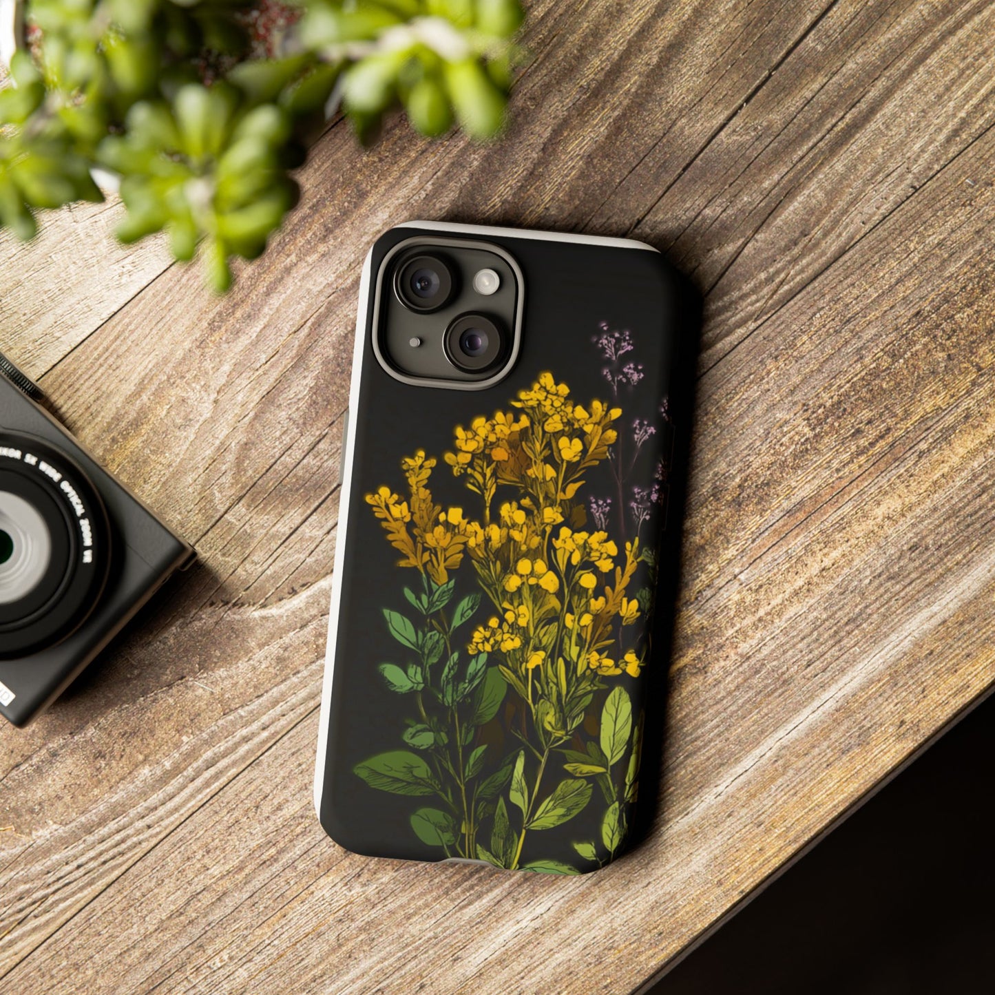 Floral Tough Phone Case - Elegant Yellow Botanical Design
