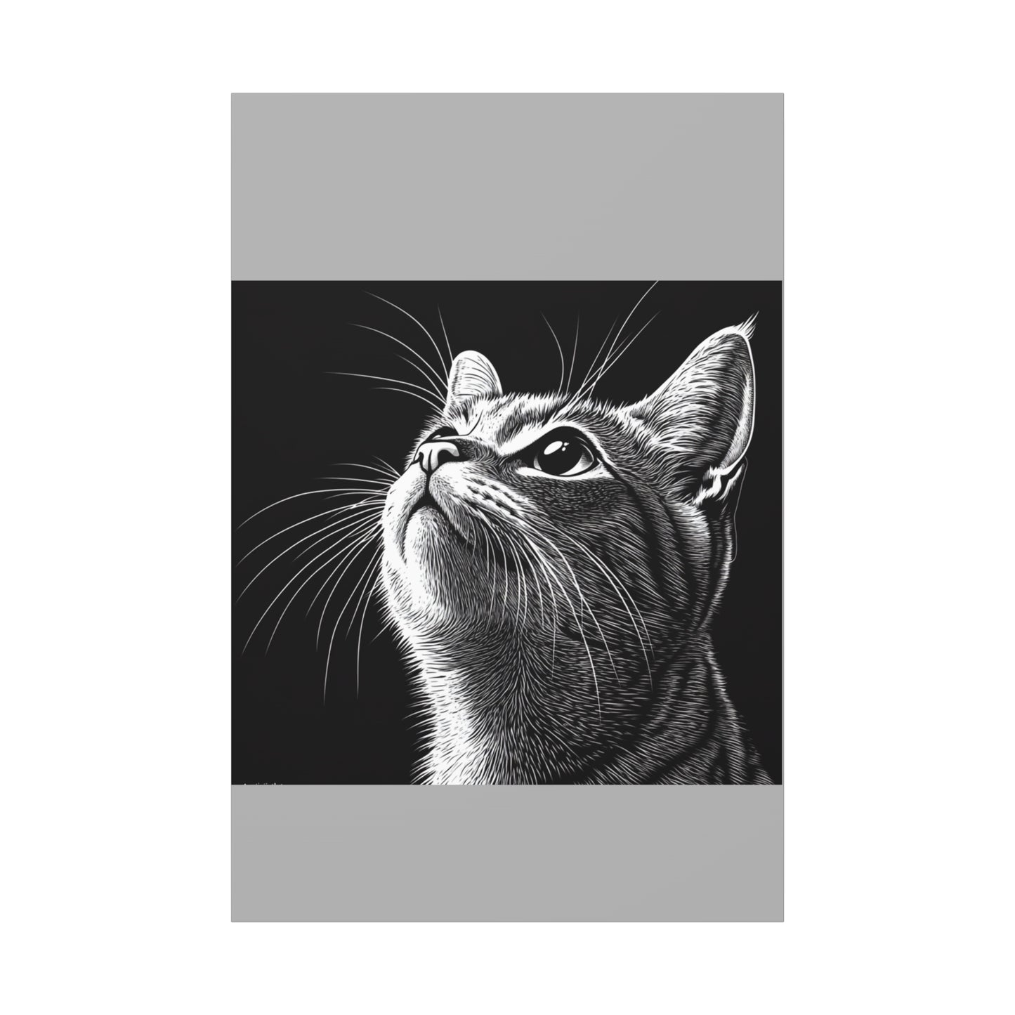 Portrait Cat Canvas Wall Art - Black and White Stretched Print