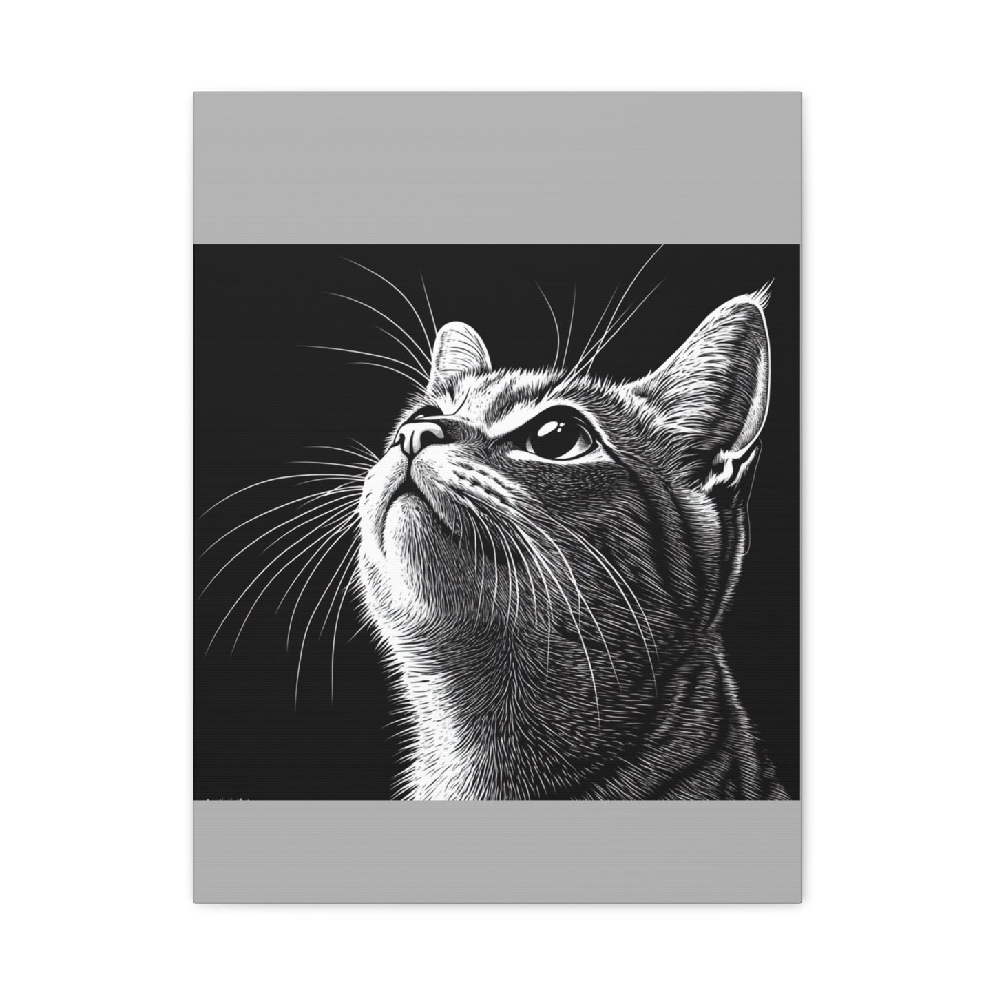 Portrait Cat Canvas Wall Art - Black and White Stretched Print