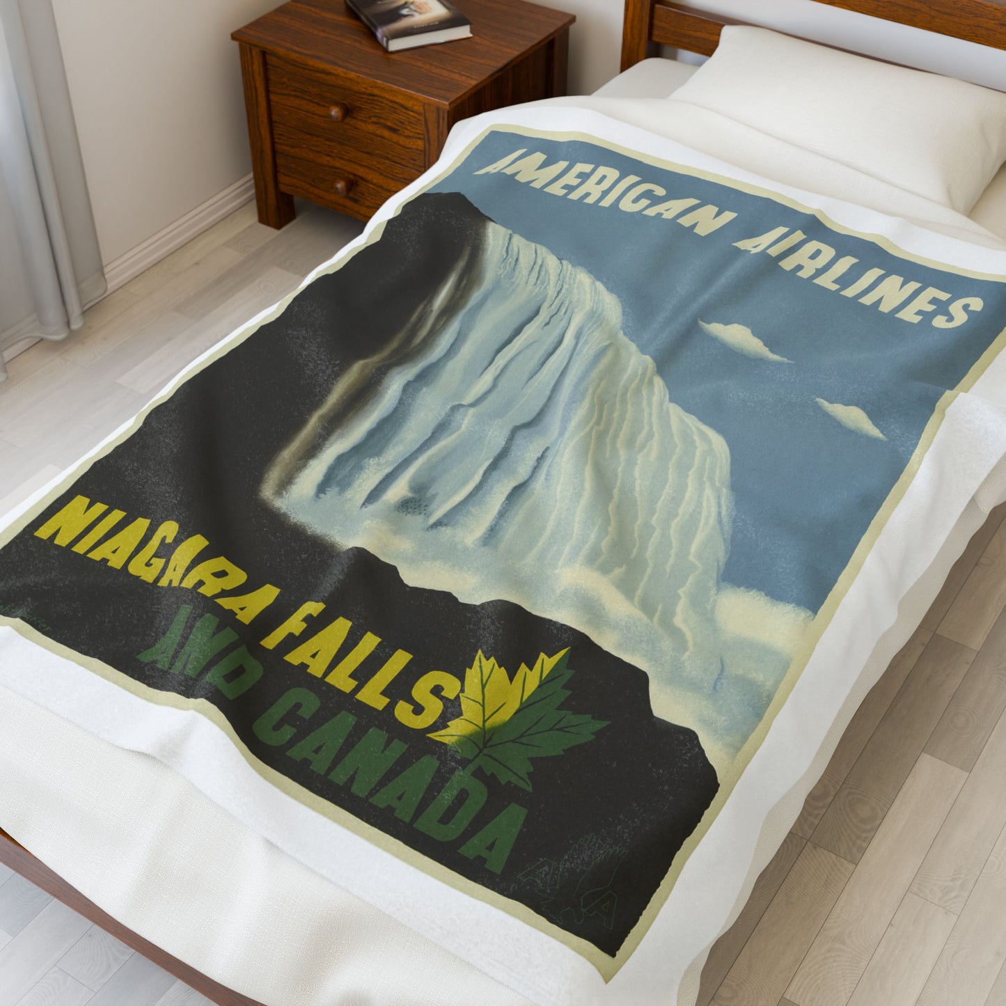 Niagara Falls Retro Velveteen Plush Blanket - Cozy Travel Décor
