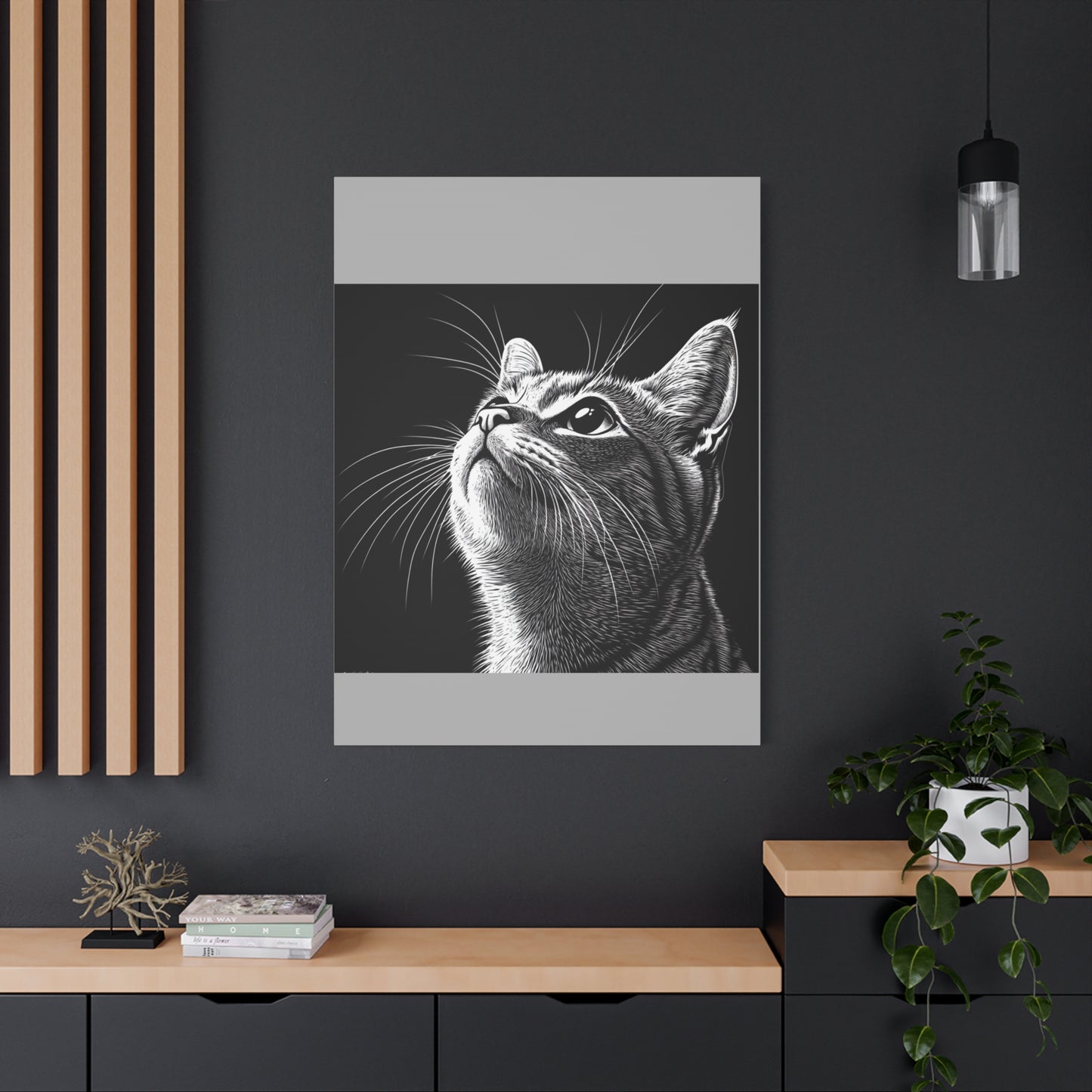Portrait Cat Canvas Wall Art - Black and White Stretched Print