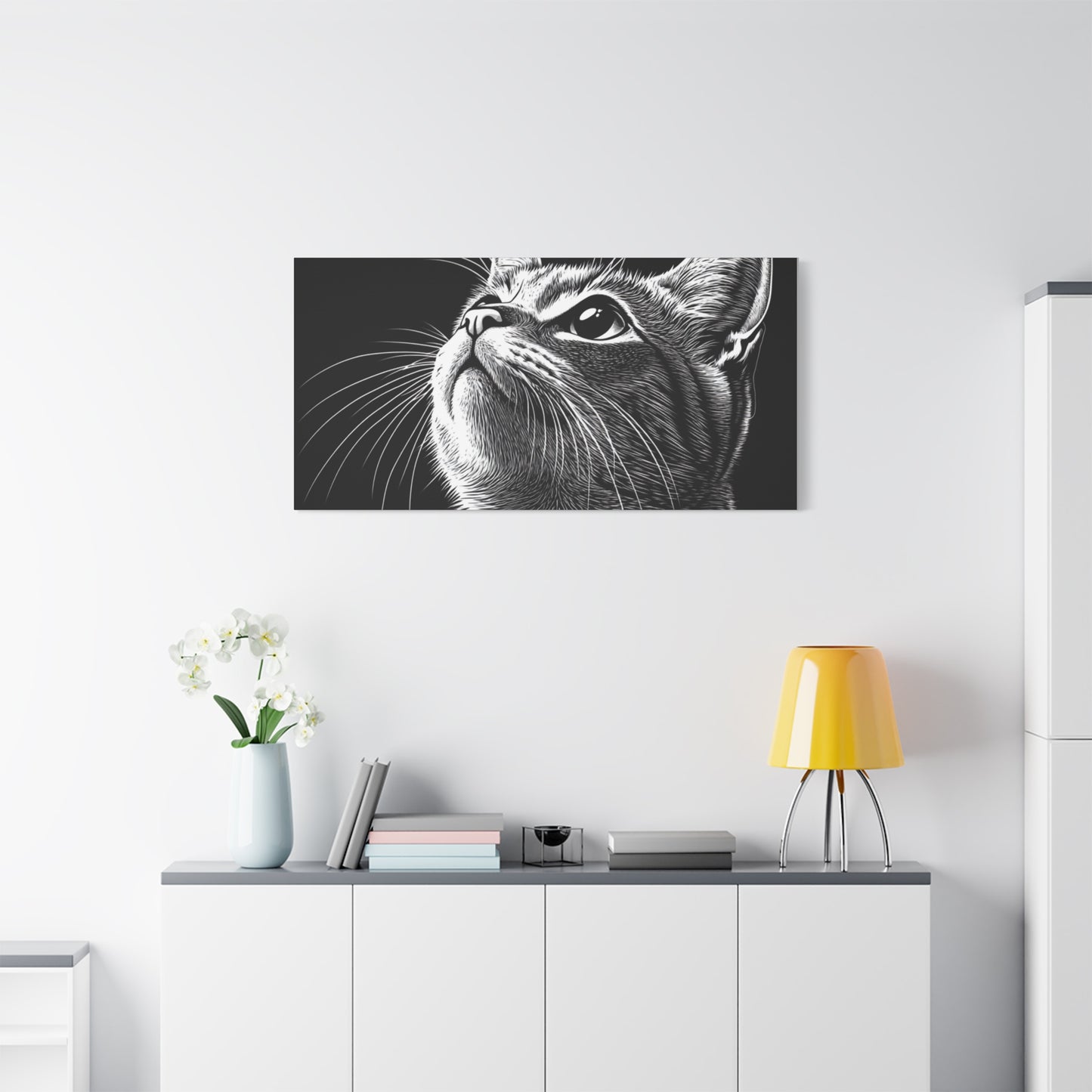 Portrait Cat Canvas Wall Art - Black and White Stretched Print
