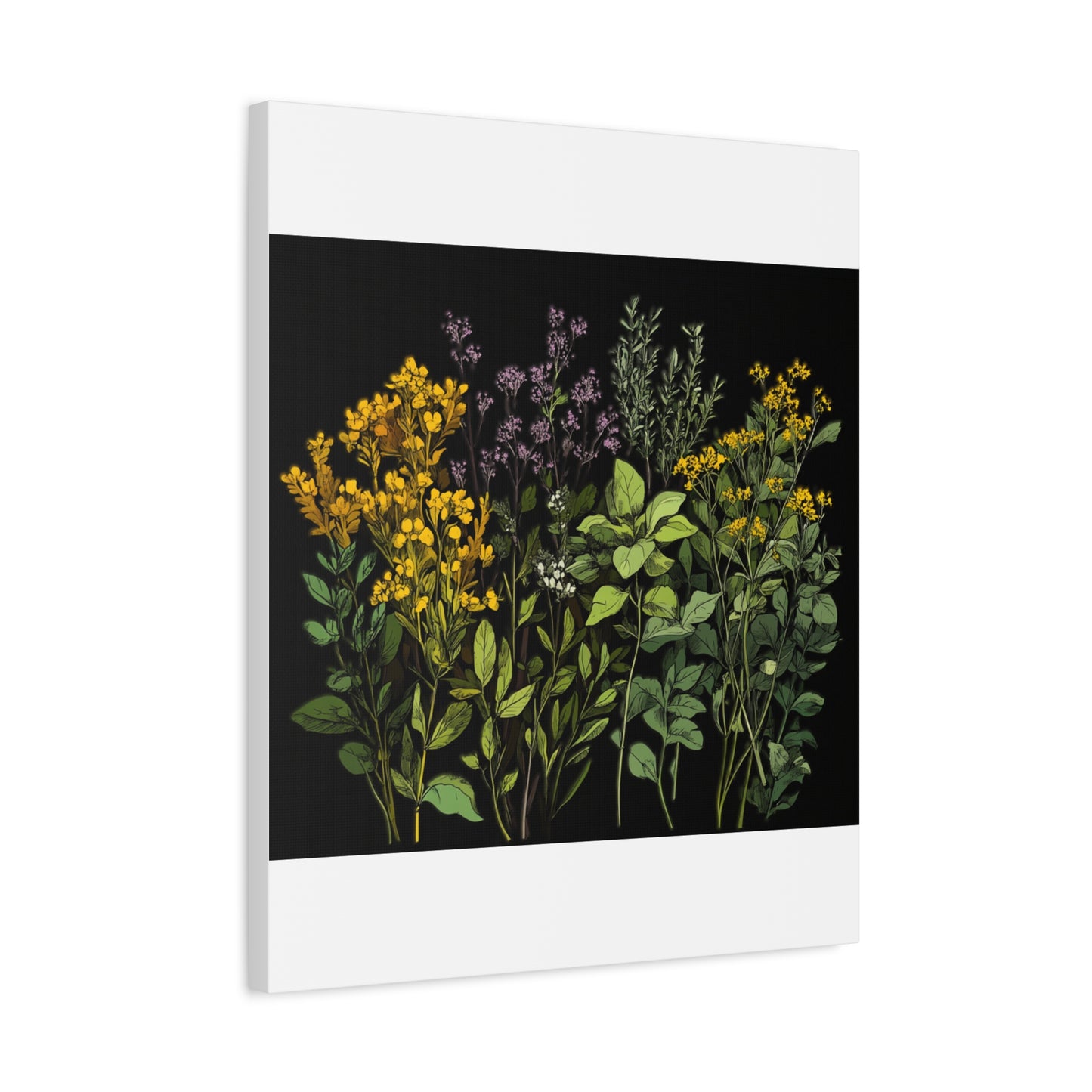 Botanical Wall Art - Matte Canvas Print of Colorful Herbs and Flowers