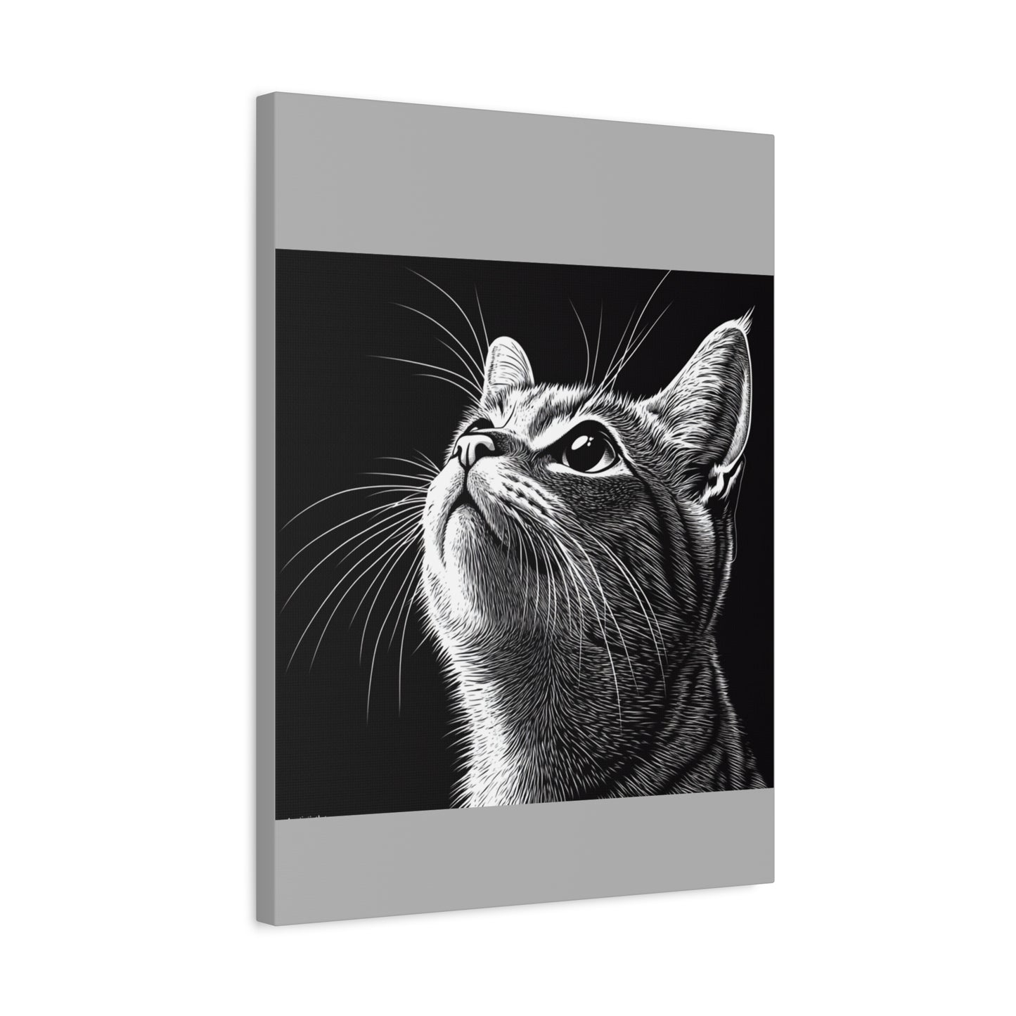 Portrait Cat Canvas Wall Art - Black and White Stretched Print