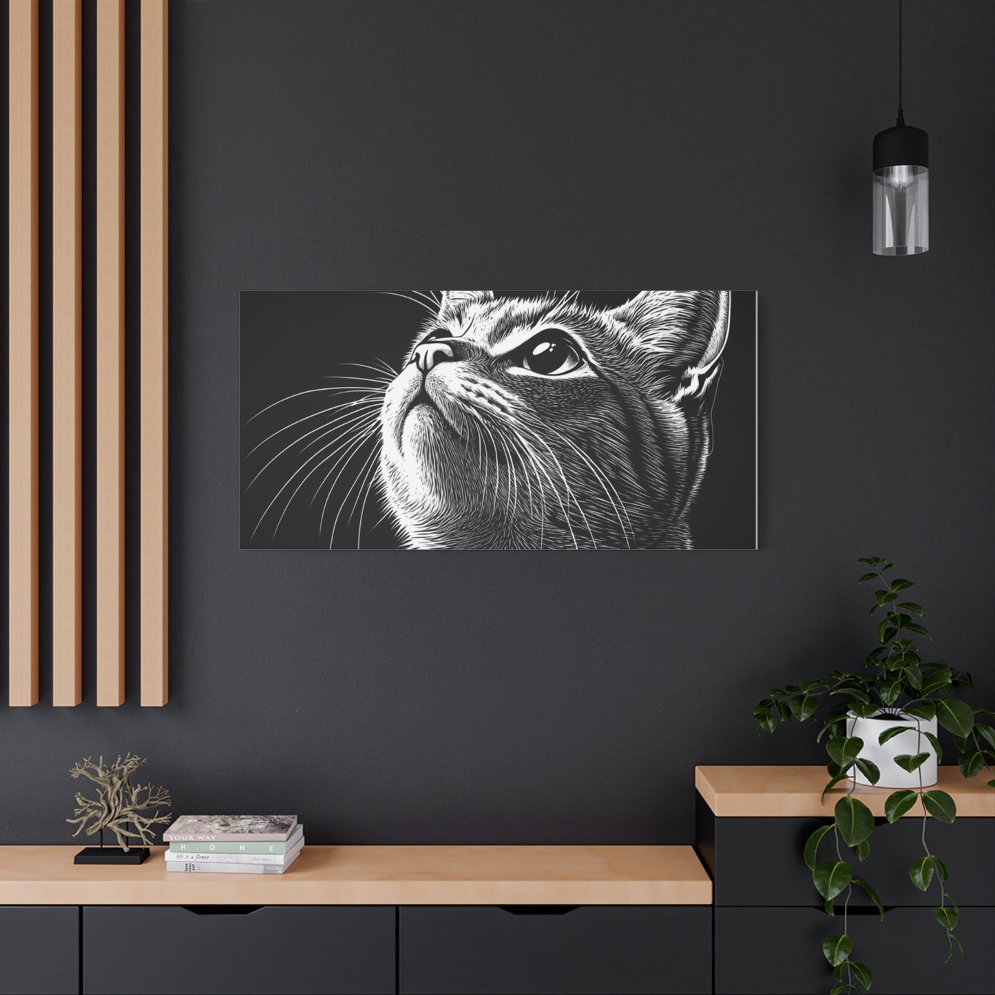 Portrait Cat Canvas Wall Art - Black and White Stretched Print