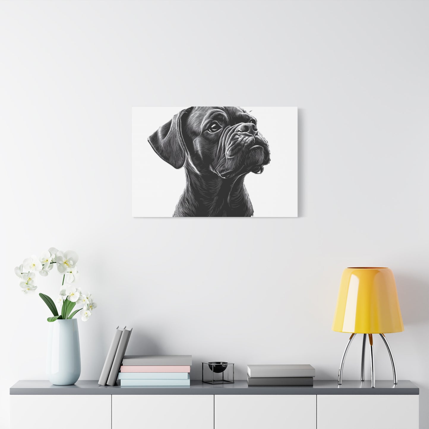 Canvas Wall Art - Black Boxer Dog Portrait - Pet Lover Home Decor