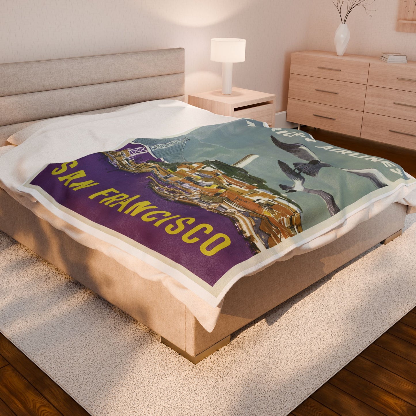 San Francisco Retro Velveteen Plush Blanket - Cozy Travel Inspired Throw