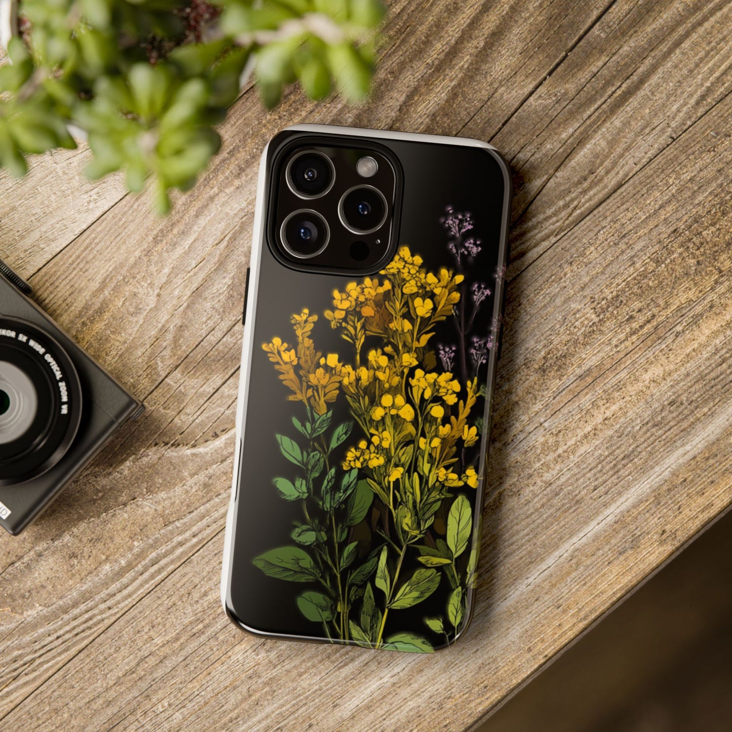 Floral Tough Phone Case - Elegant Yellow Botanical Design