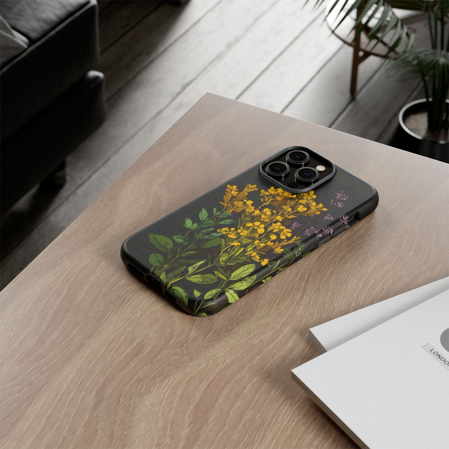 Floral Tough Phone Case - Elegant Yellow Botanical Design