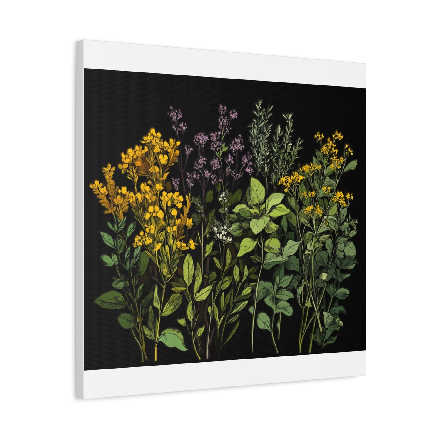 Botanical Wall Art - Matte Canvas Print of Colorful Herbs and Flowers