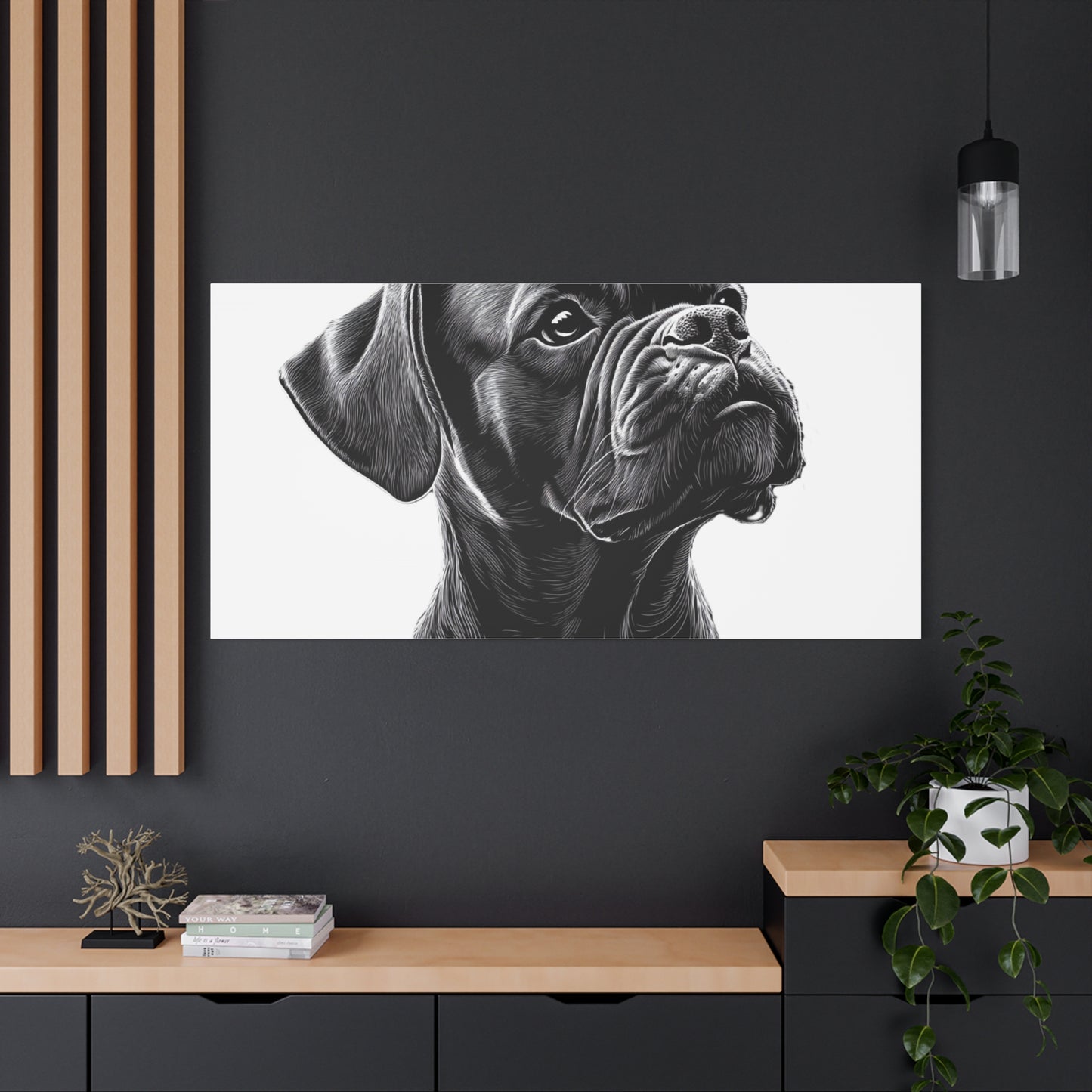 Canvas Wall Art - Black Boxer Dog Portrait - Pet Lover Home Decor