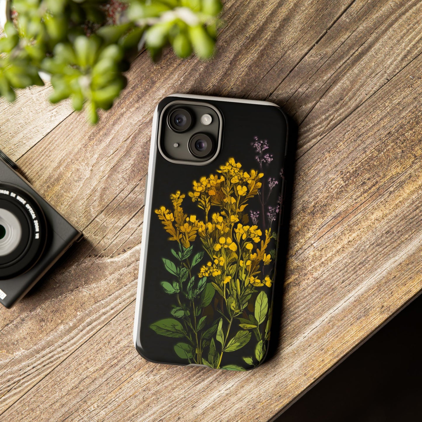 Floral Tough Phone Case - Elegant Yellow Botanical Design
