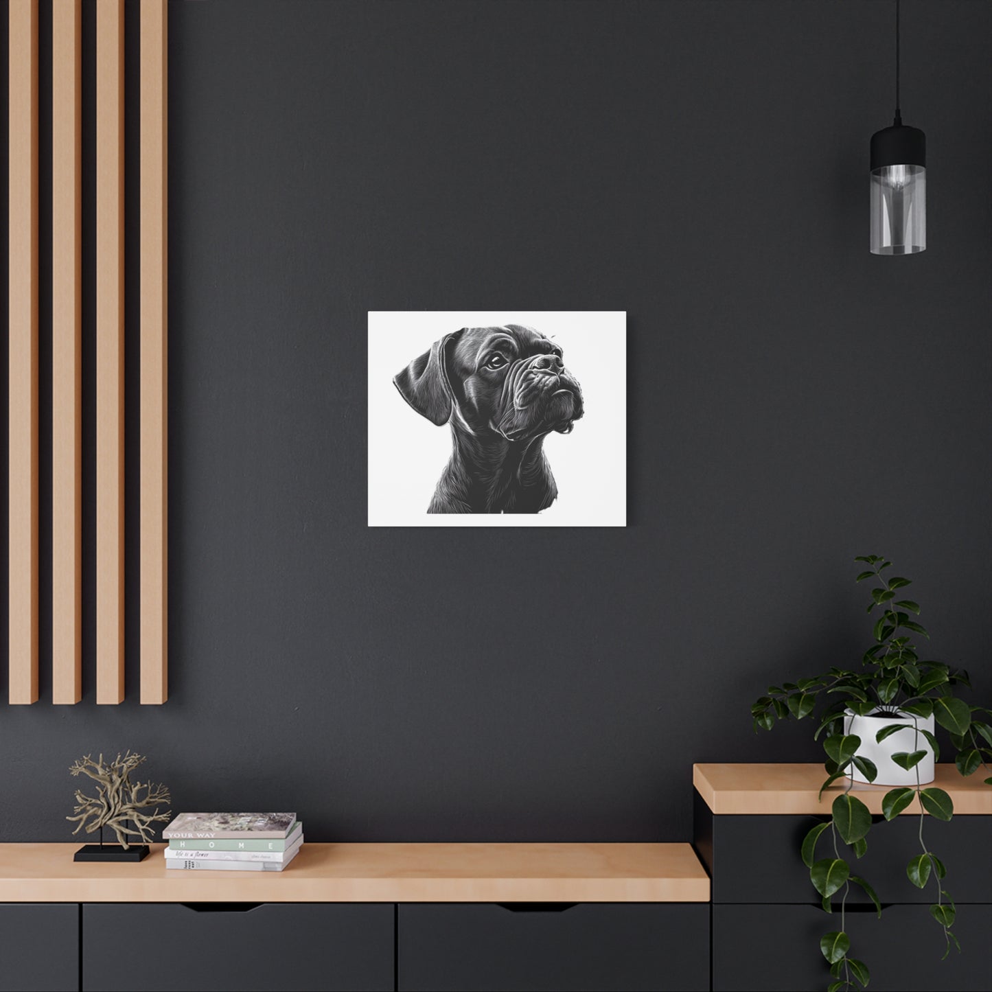 Canvas Wall Art - Black Boxer Dog Portrait - Pet Lover Home Decor