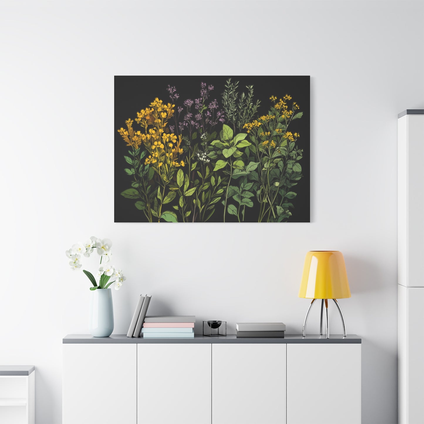 Botanical Wall Art - Matte Canvas Print of Colorful Herbs and Flowers