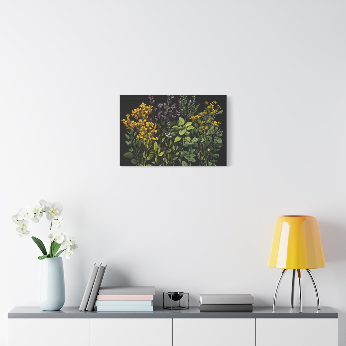Botanical Wall Art - Matte Canvas Print of Colorful Herbs and Flowers