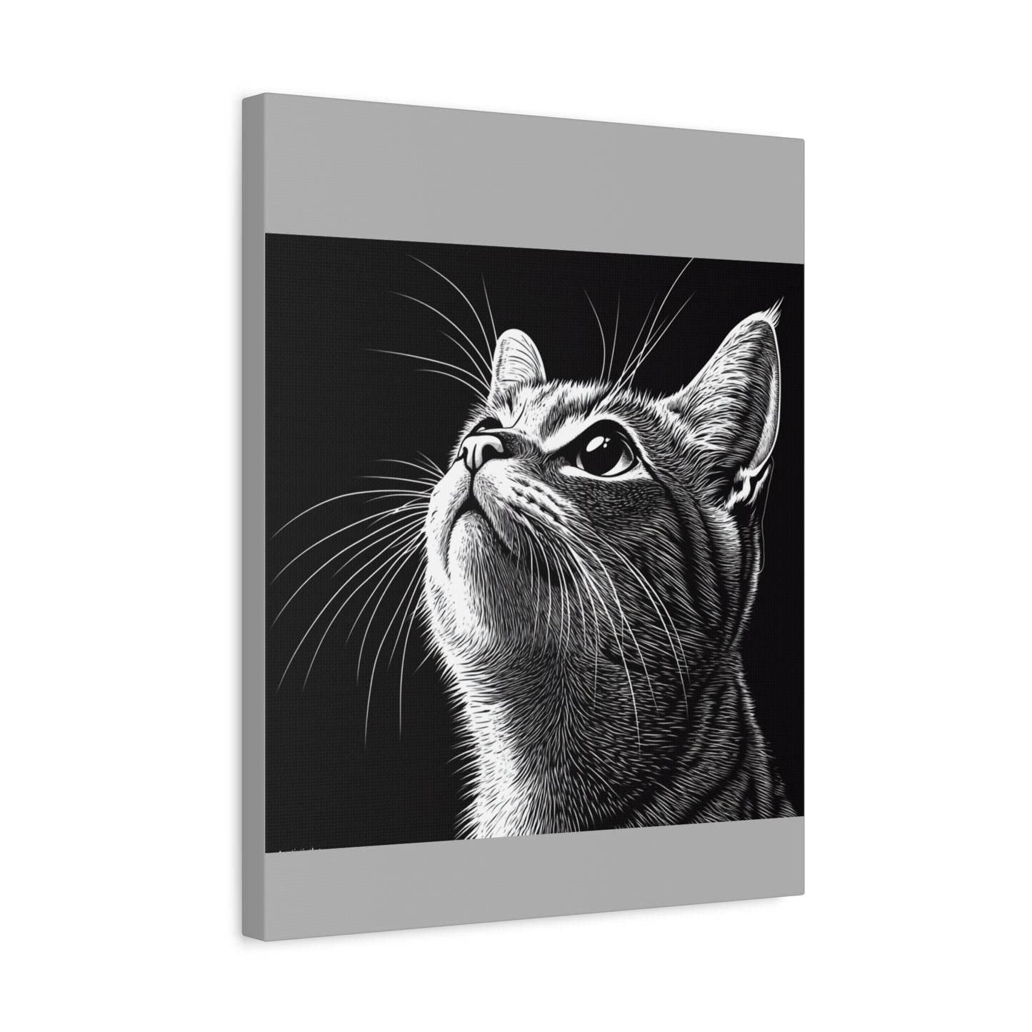 Portrait Cat Canvas Wall Art - Black and White Stretched Print