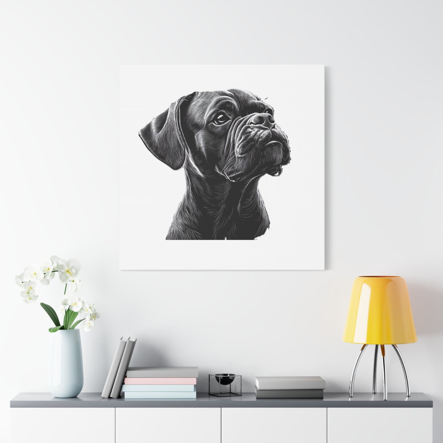 Canvas Wall Art - Black Boxer Dog Portrait - Pet Lover Home Decor