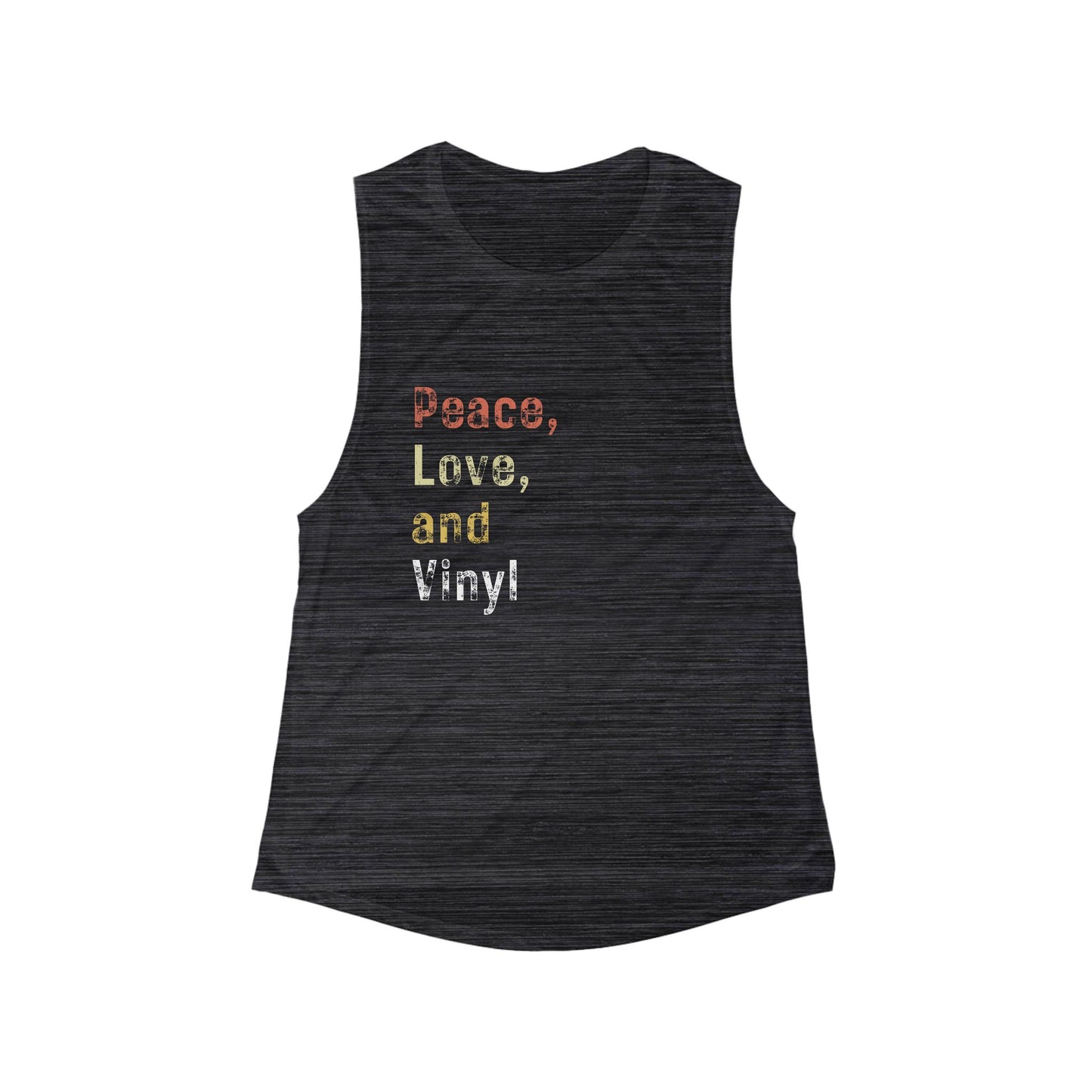 Peace, Love, and Vinyl Women's Flowy Muscle Tank - Music Lover's Casual Sleeveless Top