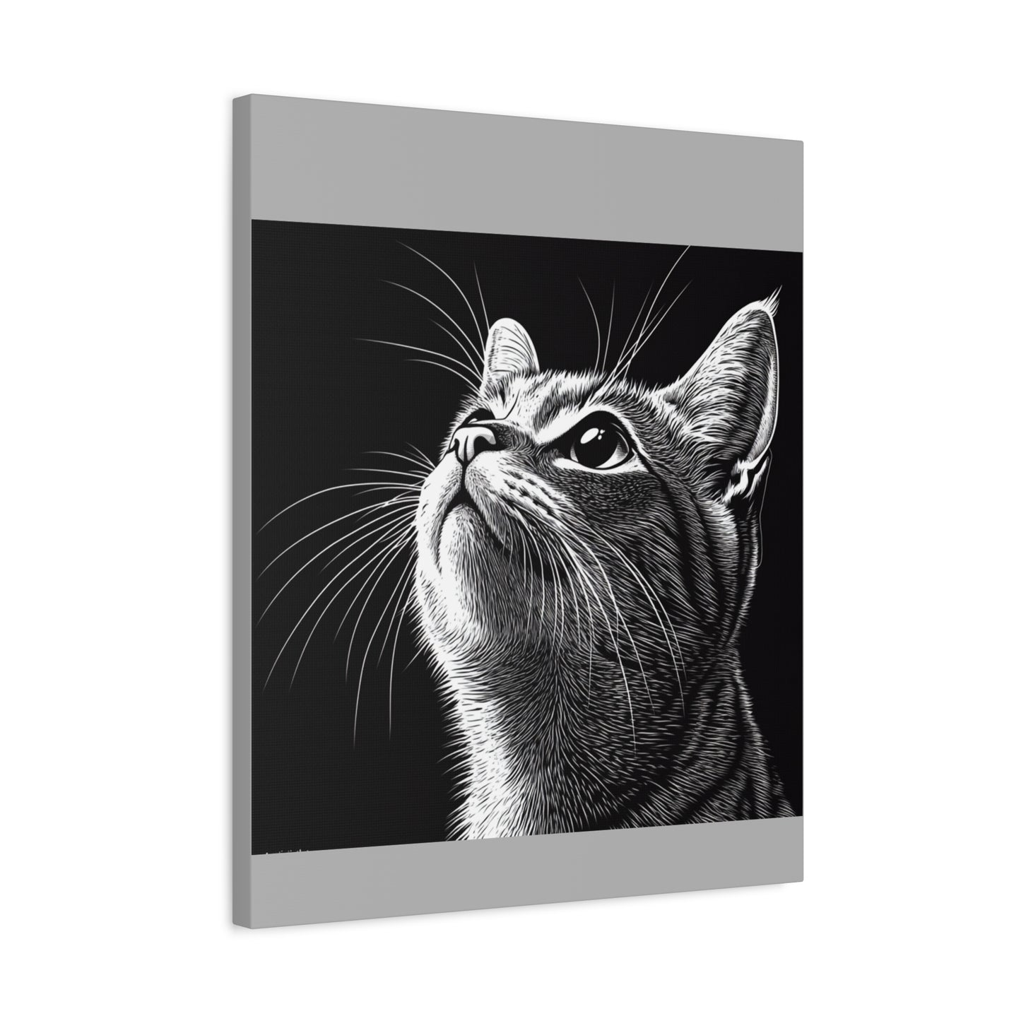 Portrait Cat Canvas Wall Art - Black and White Stretched Print