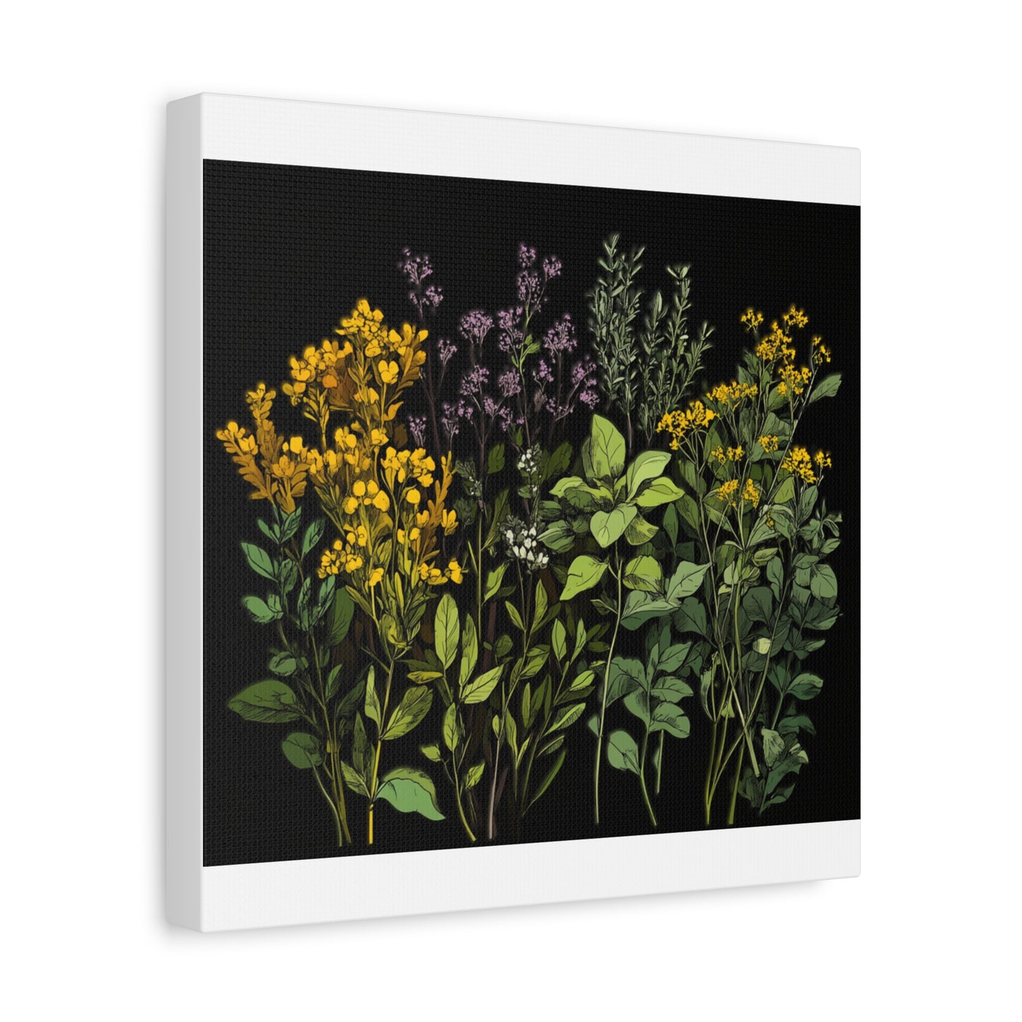 Botanical Wall Art - Matte Canvas Print of Colorful Herbs and Flowers
