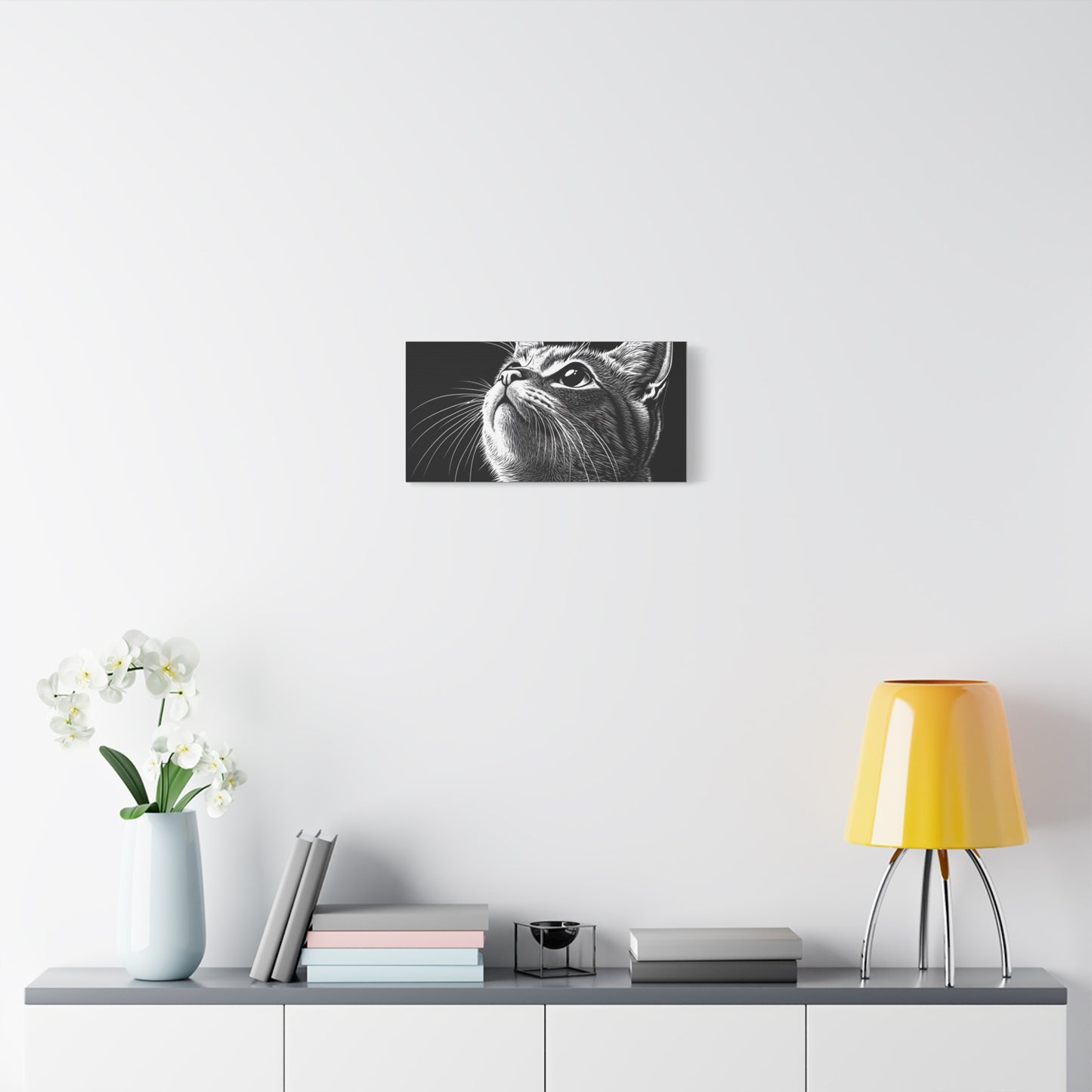 Portrait Cat Canvas Wall Art - Black and White Stretched Print