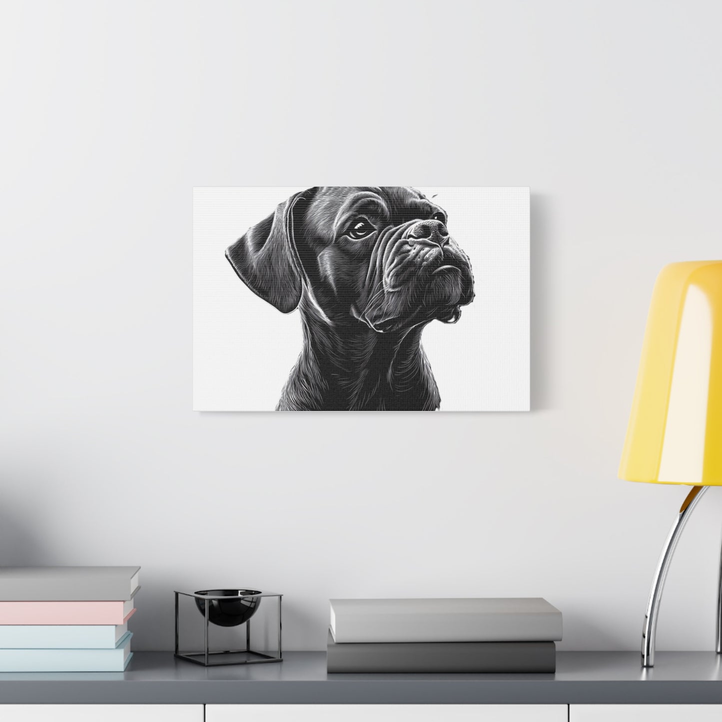 Canvas Wall Art - Black Boxer Dog Portrait - Pet Lover Home Decor