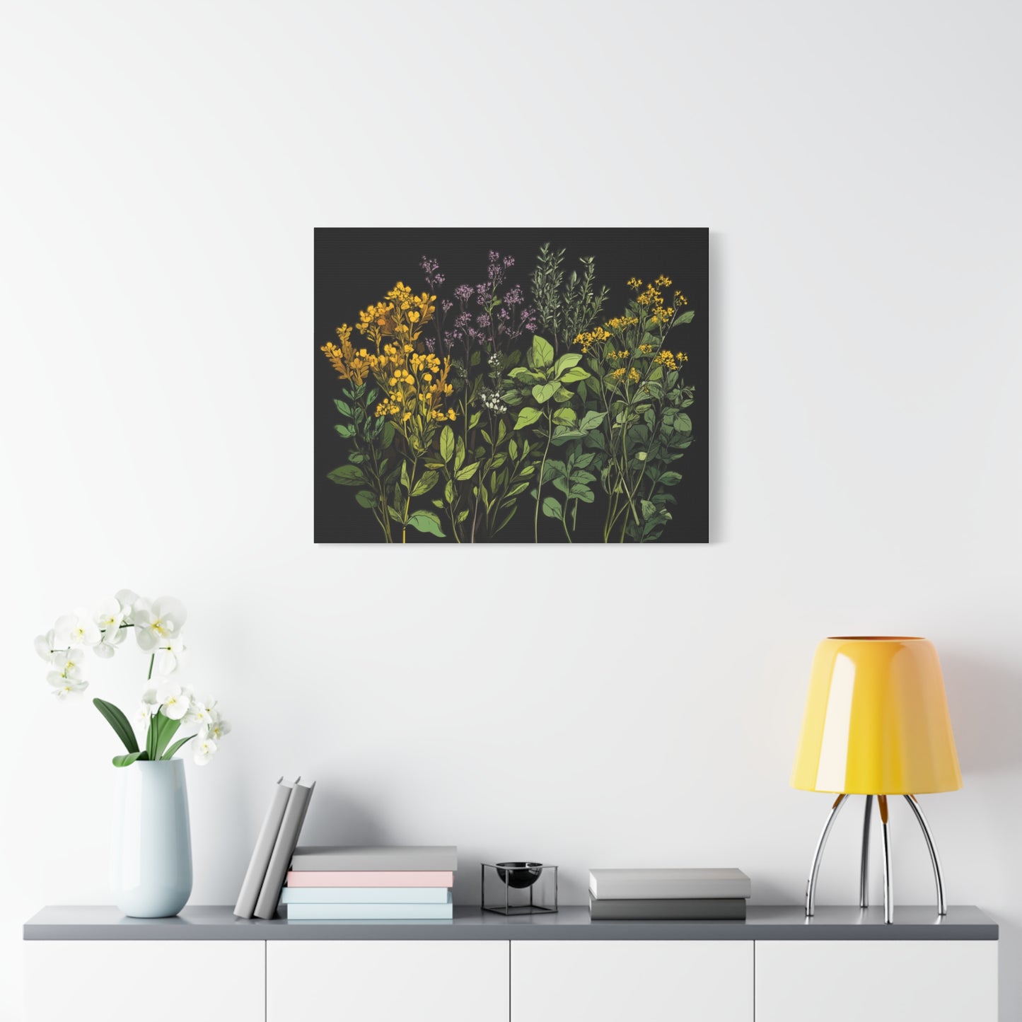Botanical Wall Art - Matte Canvas Print of Colorful Herbs and Flowers