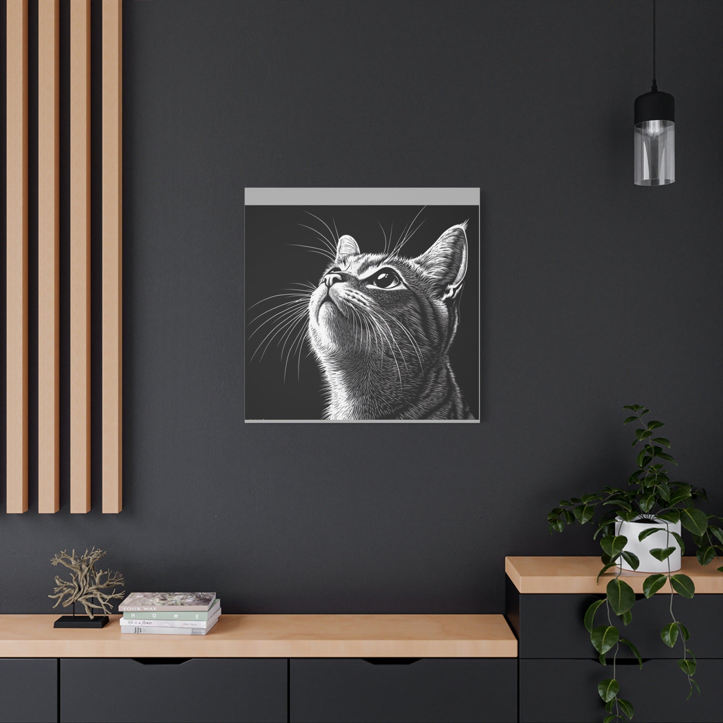 Portrait Cat Canvas Wall Art - Black and White Stretched Print