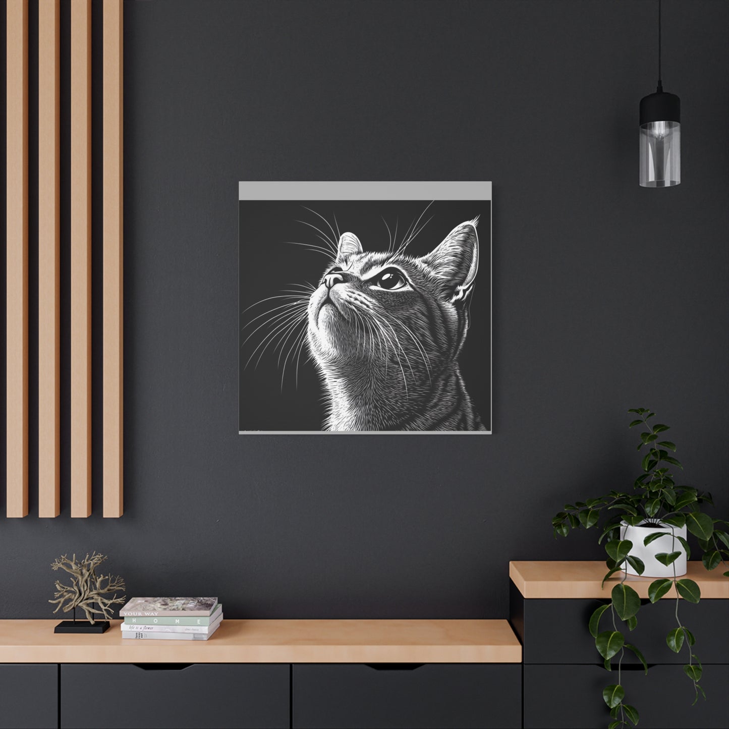 Portrait Cat Canvas Wall Art - Black and White Stretched Print