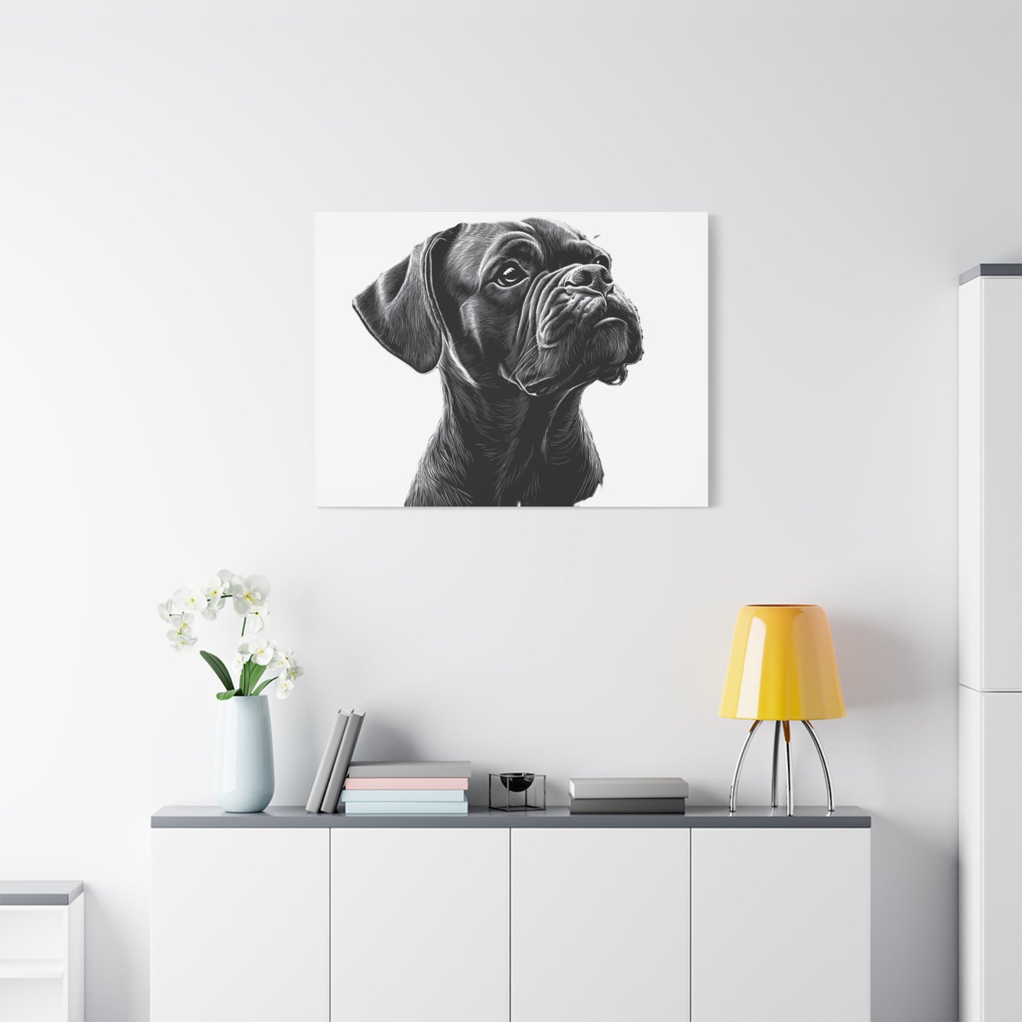 Canvas Wall Art - Black Boxer Dog Portrait - Pet Lover Home Decor