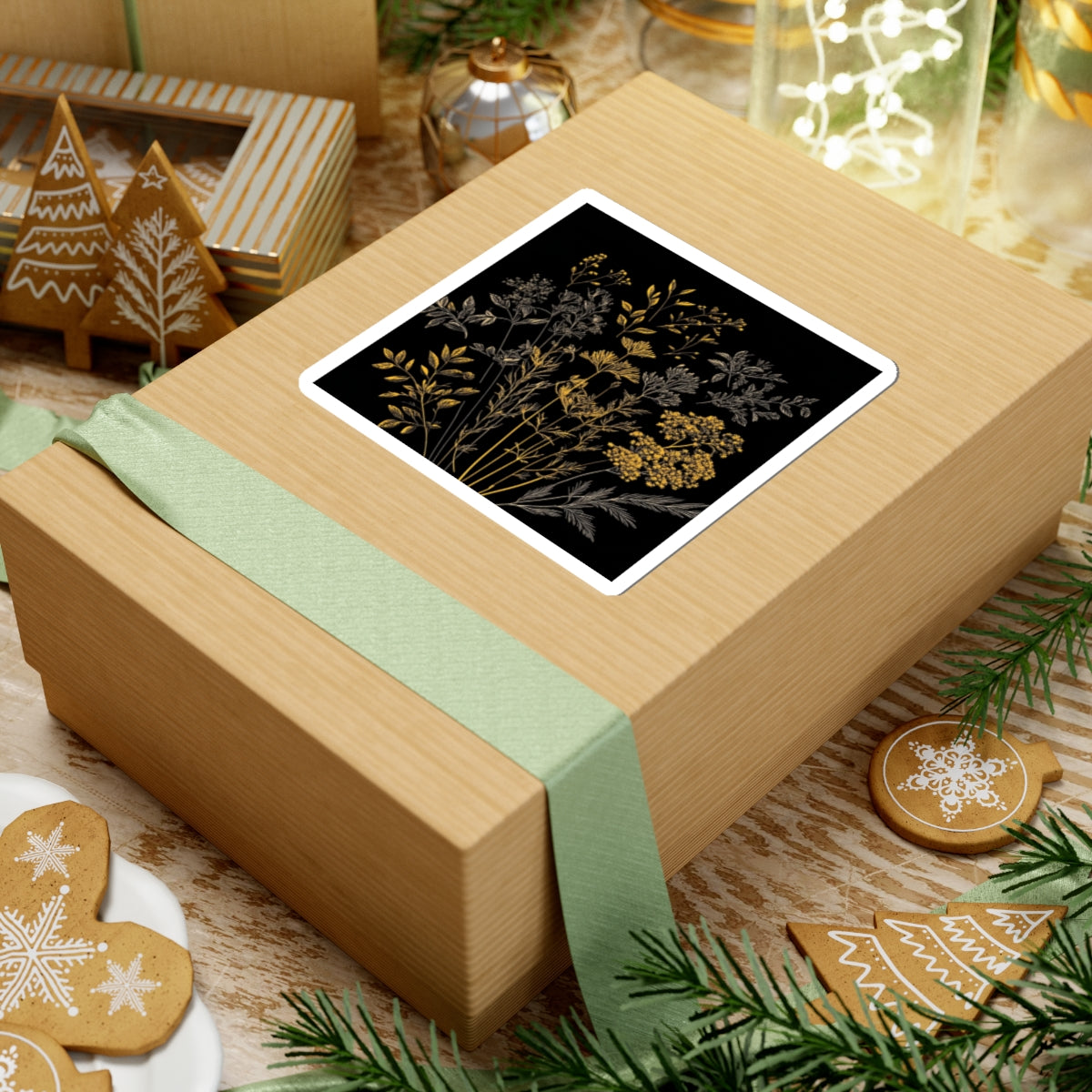 Floral Decor Kiss-Cut Stickers - Elegant Gold Botanical Decal